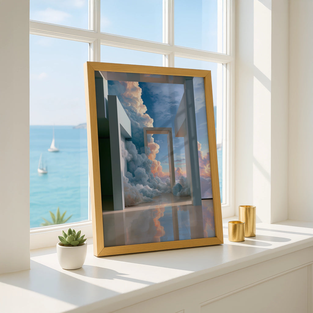 Heavenly Passageway Cloud Door Poster, Surreal Sky Art Print, Dreamy