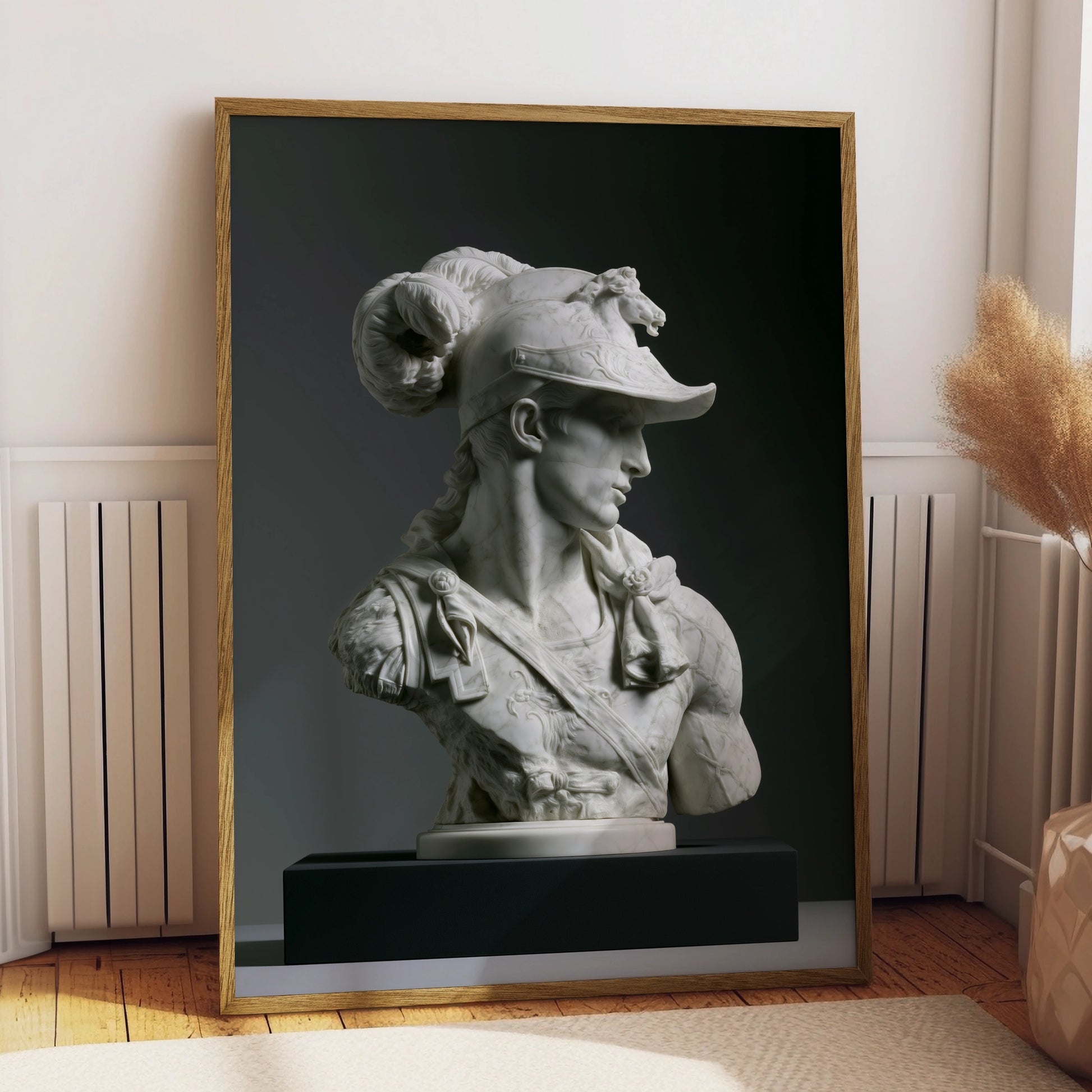 Roman Warrior Marble Bust Poster, Classical Statue Wall Art, Neoclassical Print
