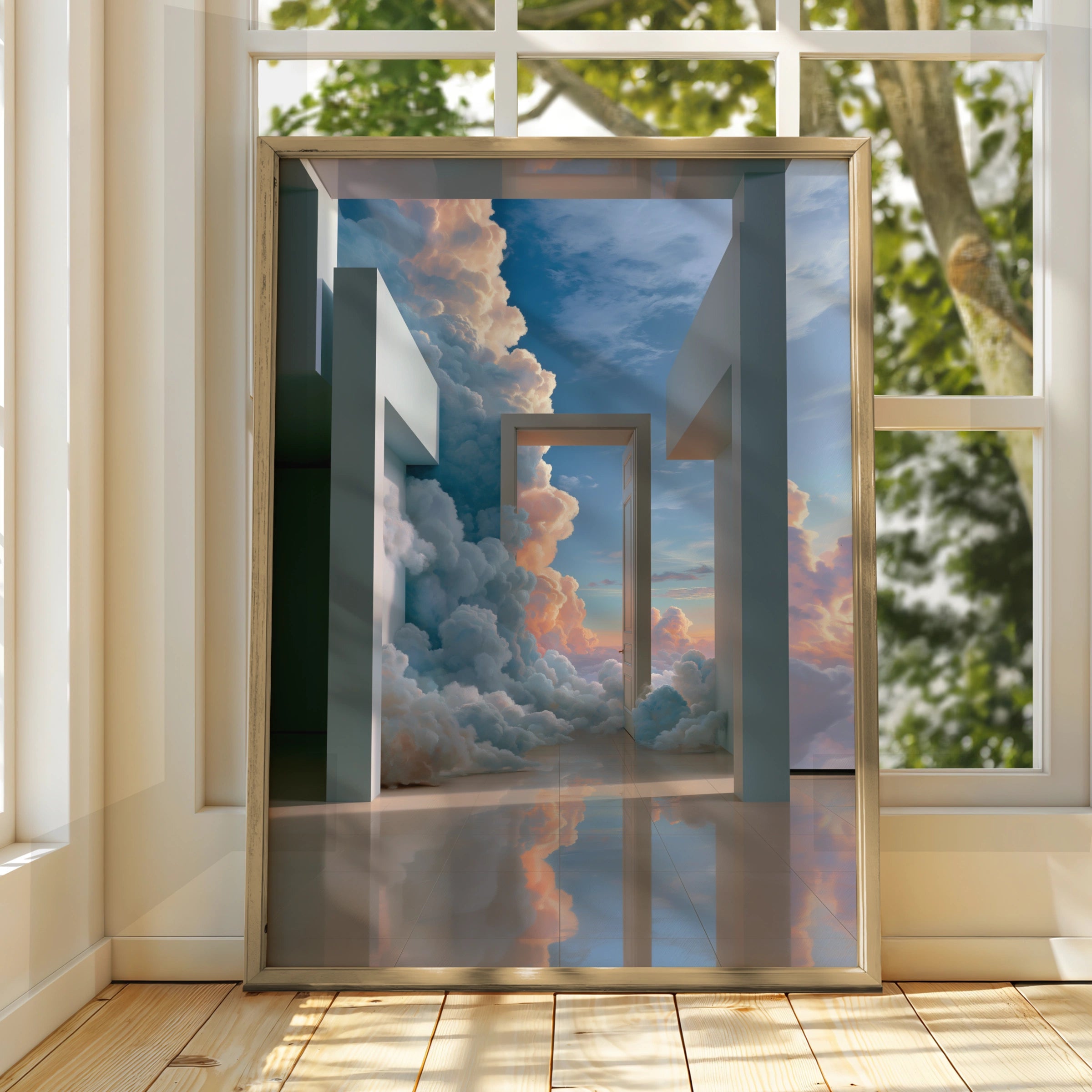 Heavenly Passageway Cloud Door Poster, Surreal Sky Art Print, Dreamy