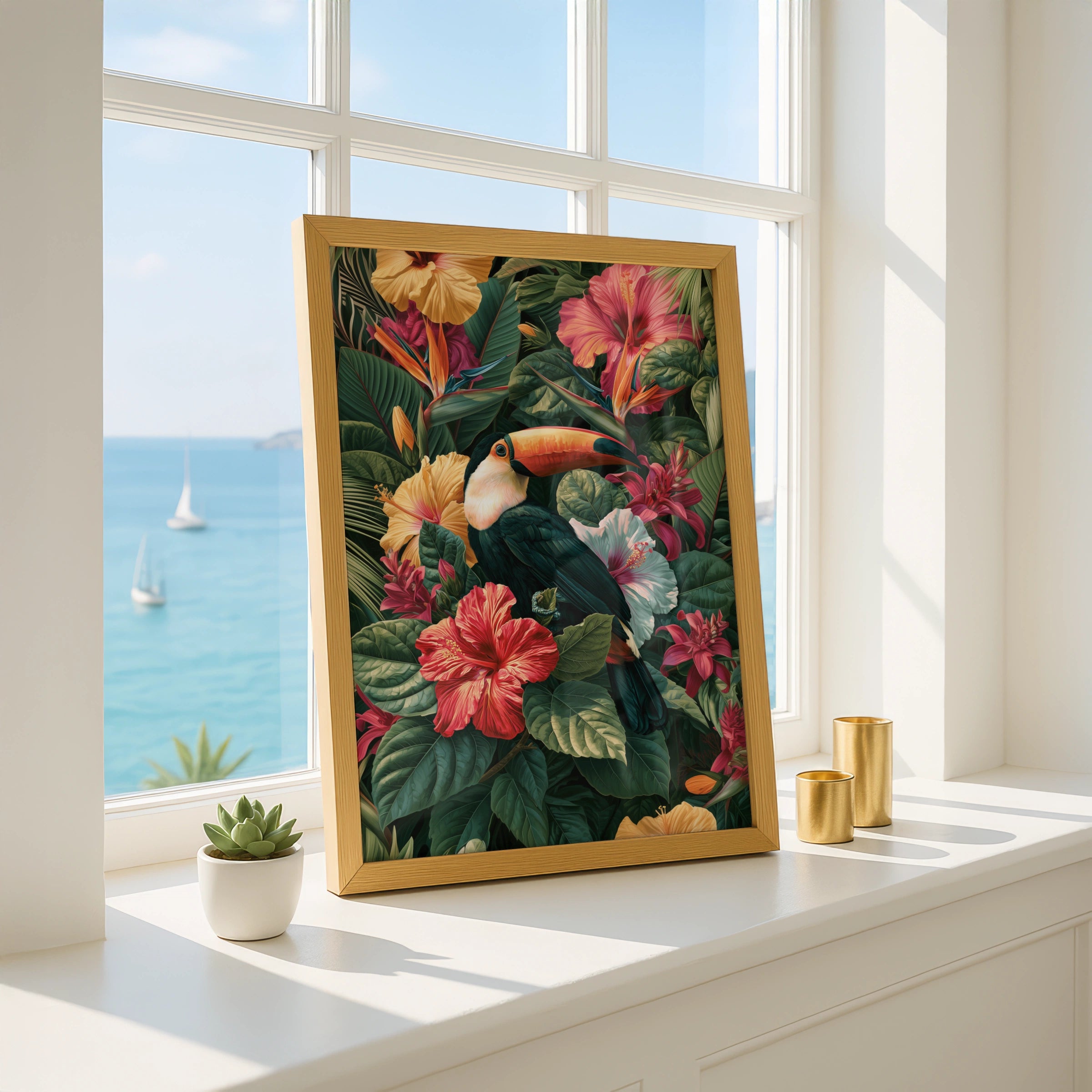 Toucan Hibiscus Tropical Poster, Botanical Bird Wall Art, Jungle Print