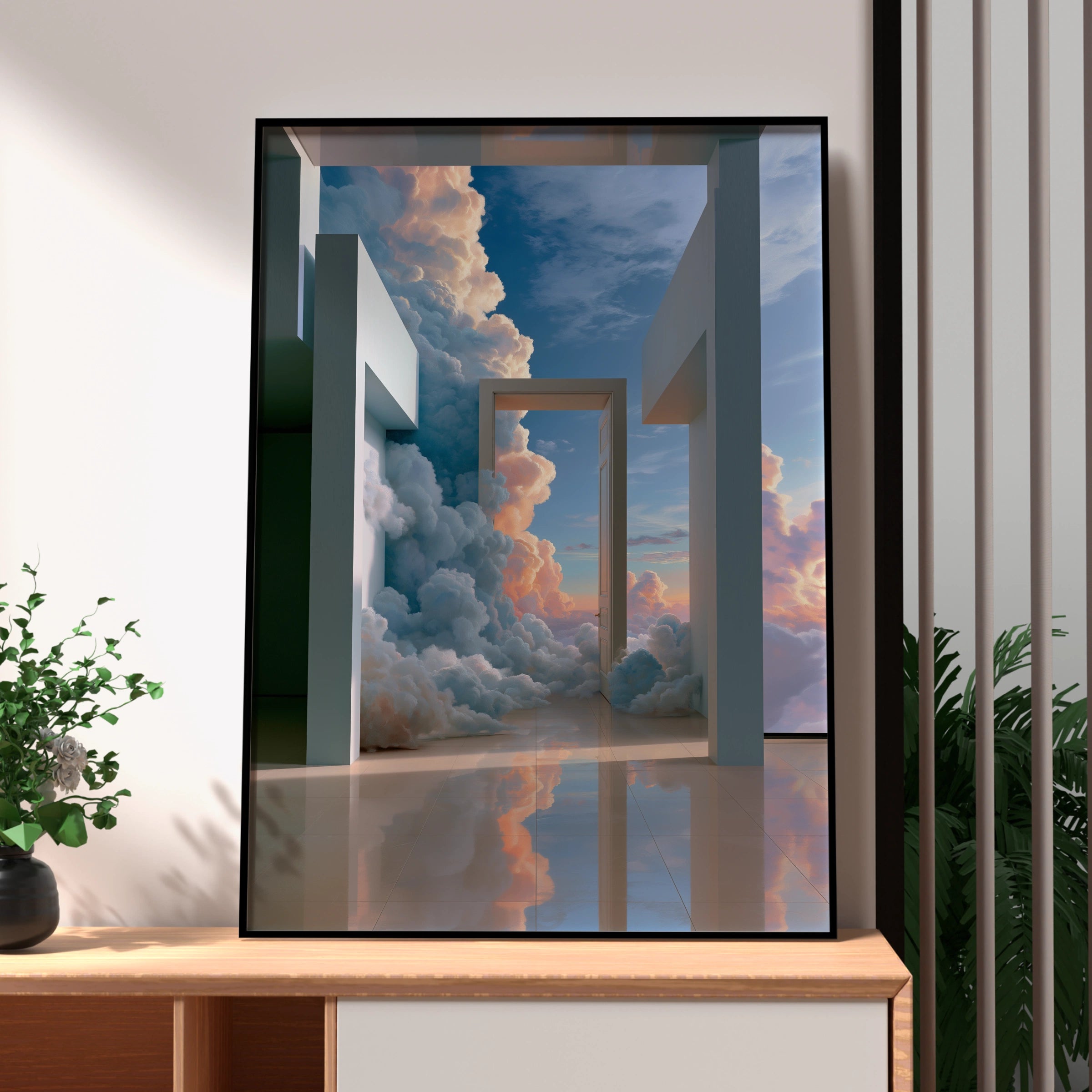 Heavenly Passageway Cloud Door Poster, Surreal Sky Art Print, Dreamy