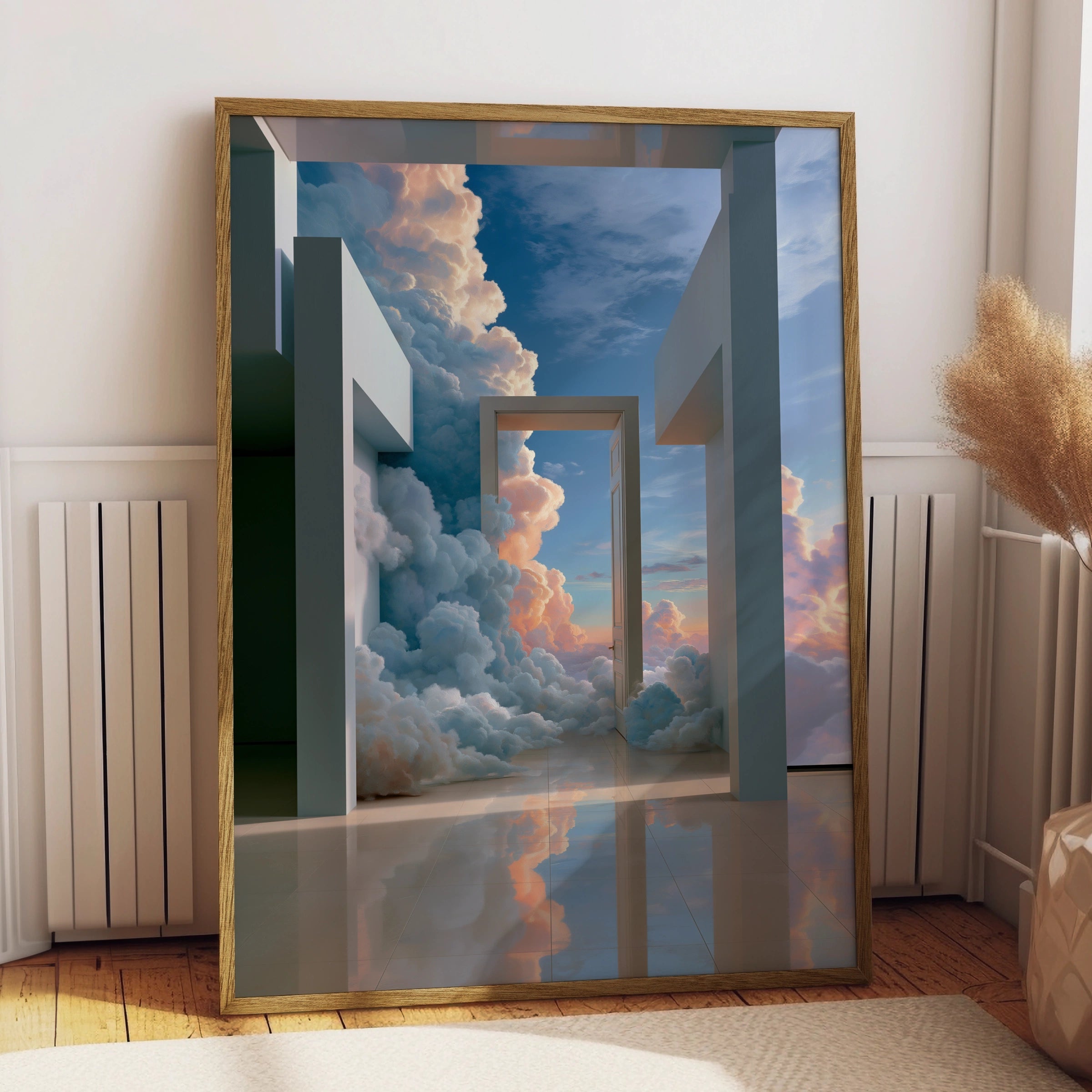 Heavenly Passageway Cloud Door Poster, Surreal Sky Art Print, Dreamy
