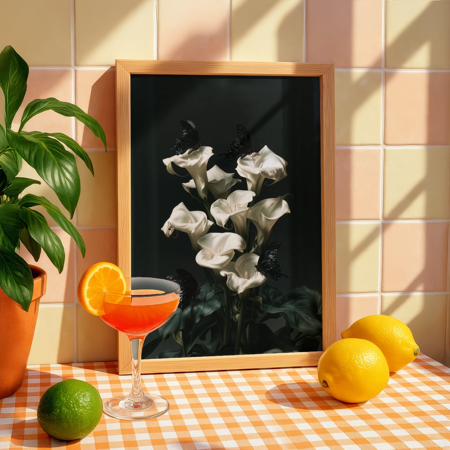 White Calla Lily Black Butterfly Poster, Dark Botanical Wall Art, Moody Floral Print