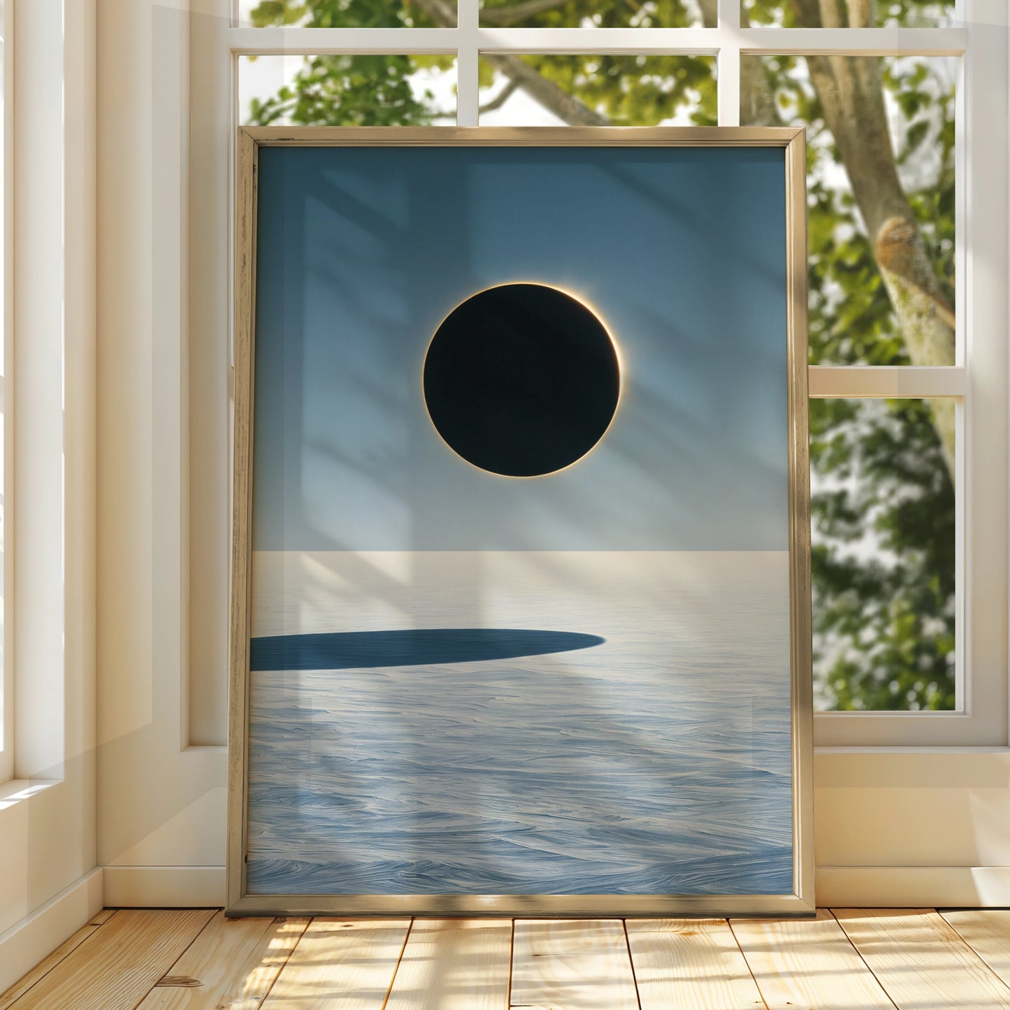 Black Sun Solar Eclipse Poster, Arctic Snow Landscape, Minimalist Wall Art
