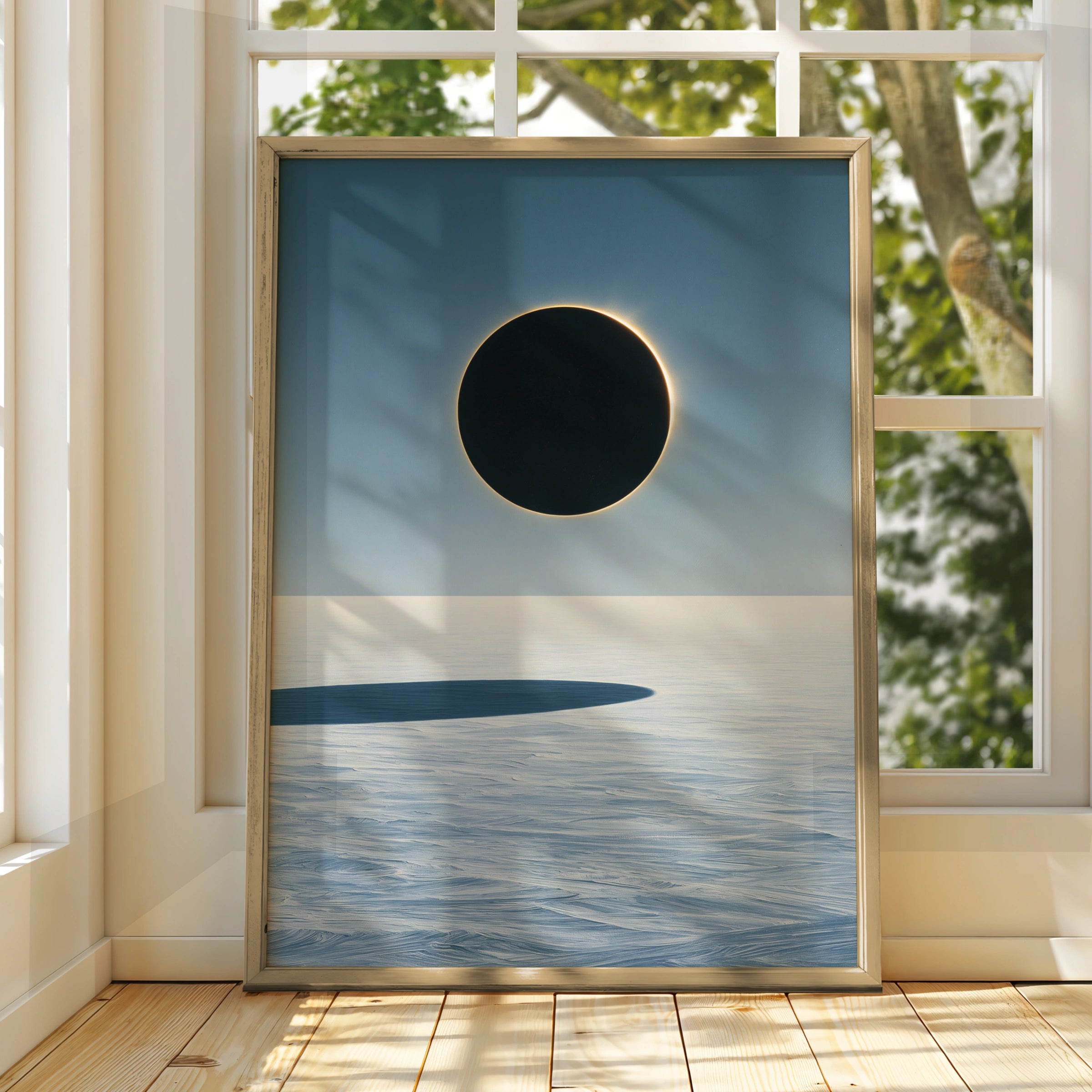 Black Sun Solar Eclipse Poster, Arctic Snow Landscape, Minimalist Wall Art