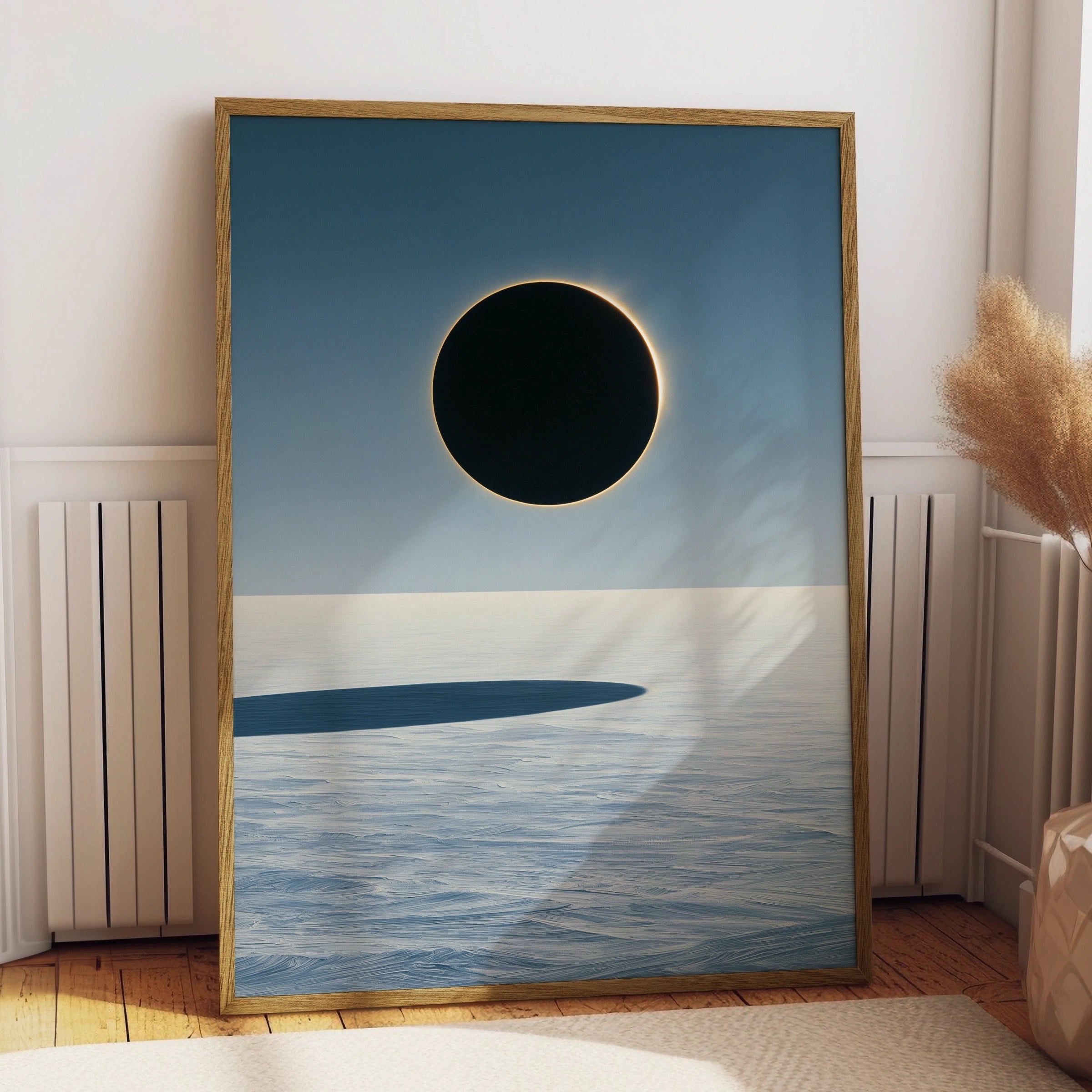 Black Sun Solar Eclipse Poster, Arctic Snow Landscape, Minimalist Wall Art
