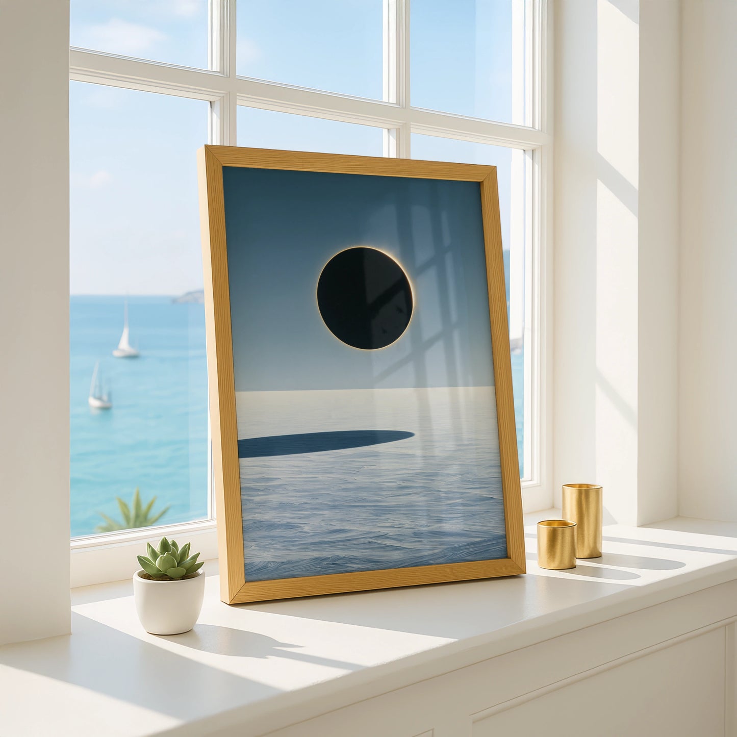 Black Sun Solar Eclipse Poster, Arctic Snow Landscape, Minimalist Wall Art