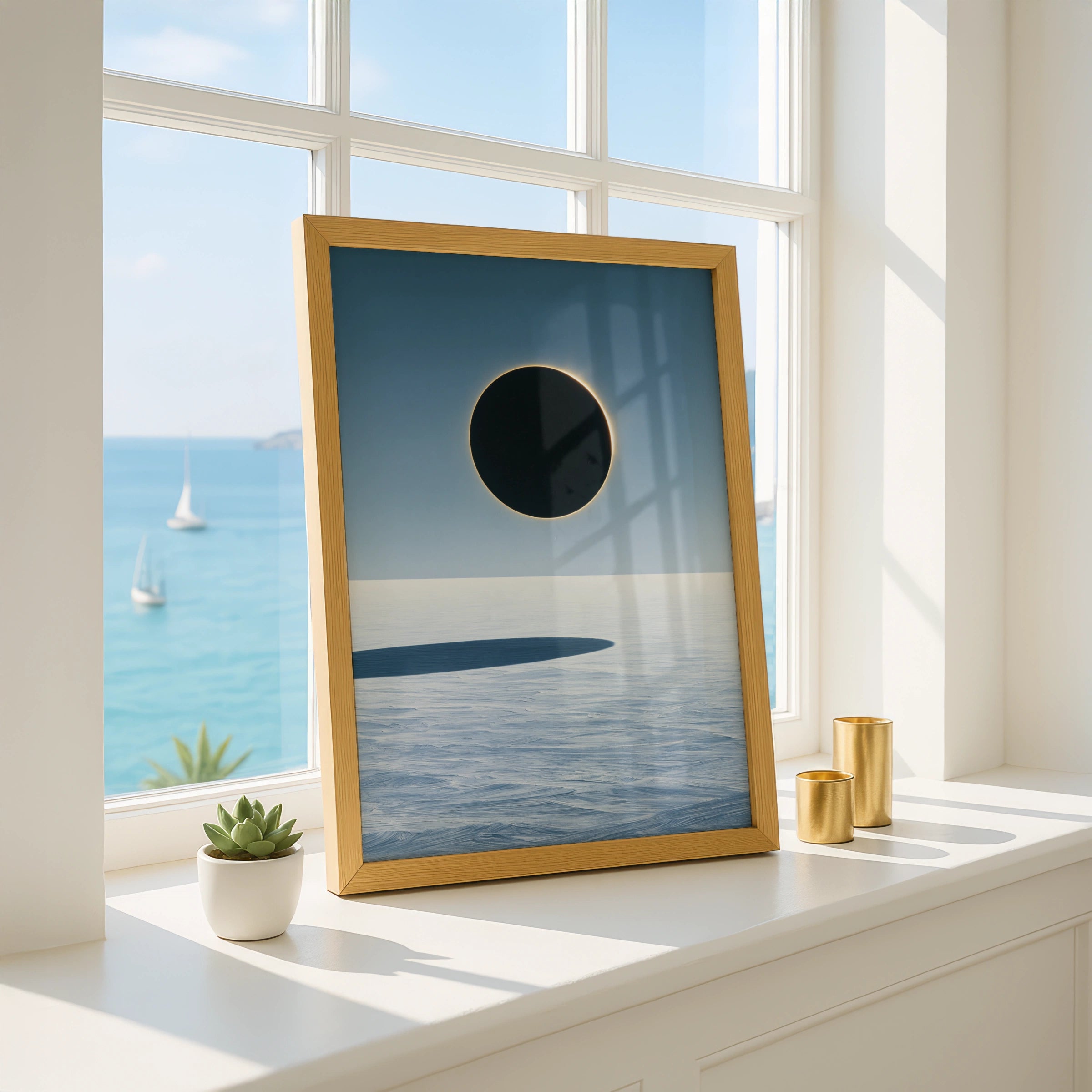 Black Sun Solar Eclipse Poster, Arctic Snow Landscape, Minimalist Wall Art