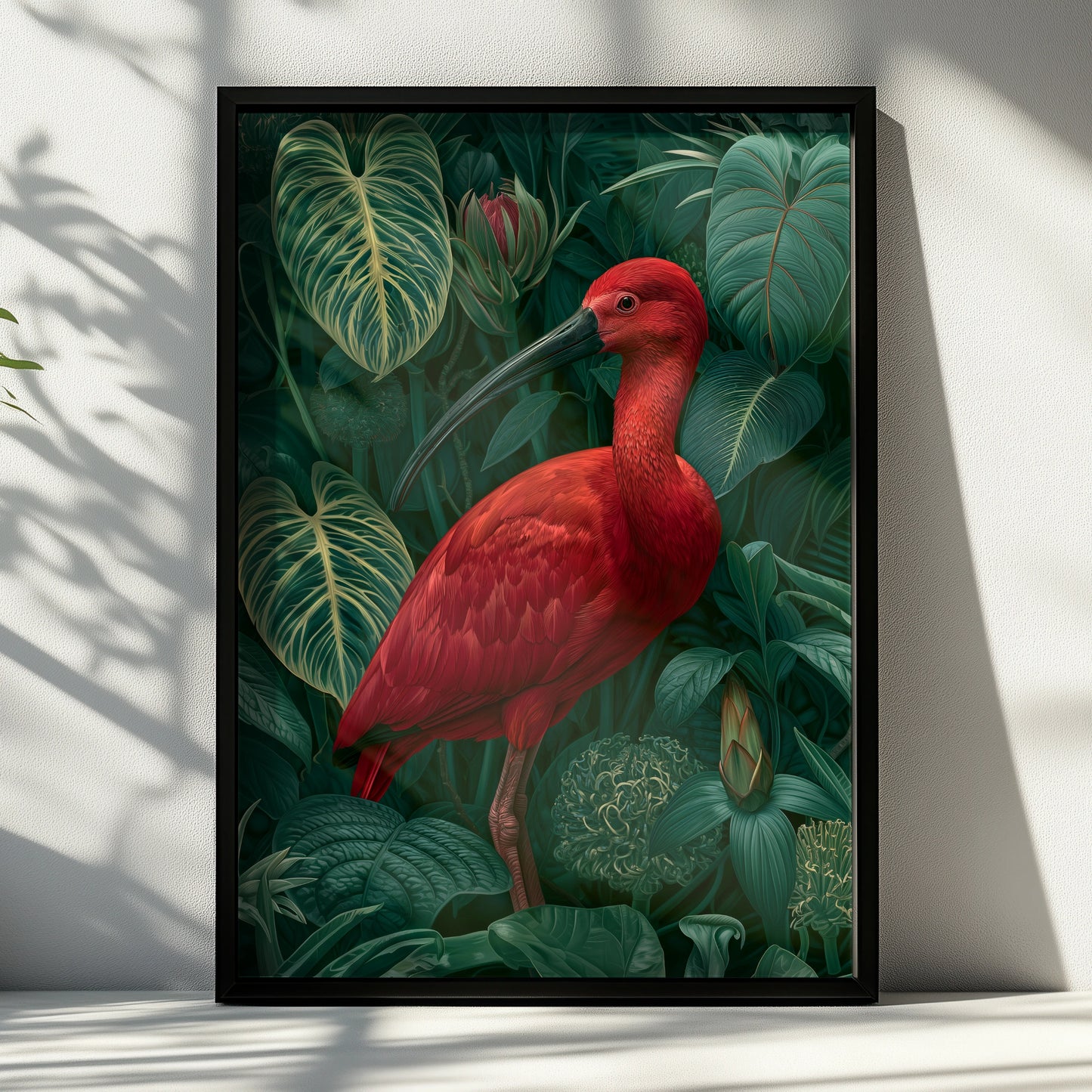 Red Ibis Jungle Poster, Tropical Bird Print, Botanical Wildlife Wall Art