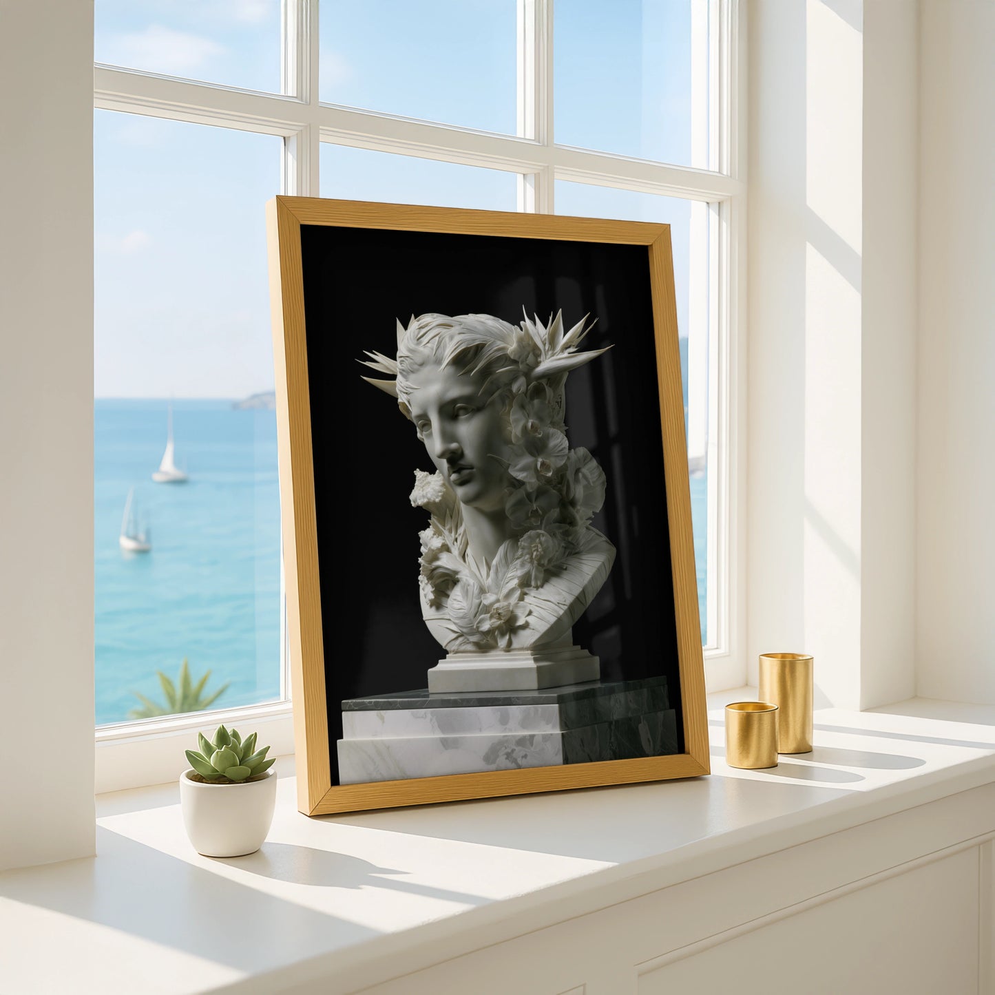 Roman Statue Bust Poster, Marble Goddess Floral Sculpture, Neoclassical Wall Art