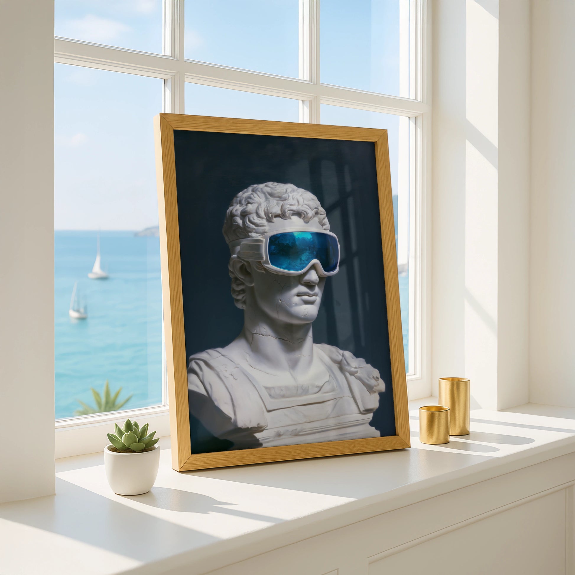 Roman Bust Goggles Poster, Classical Sculpture Wall Art, Pop Art Print