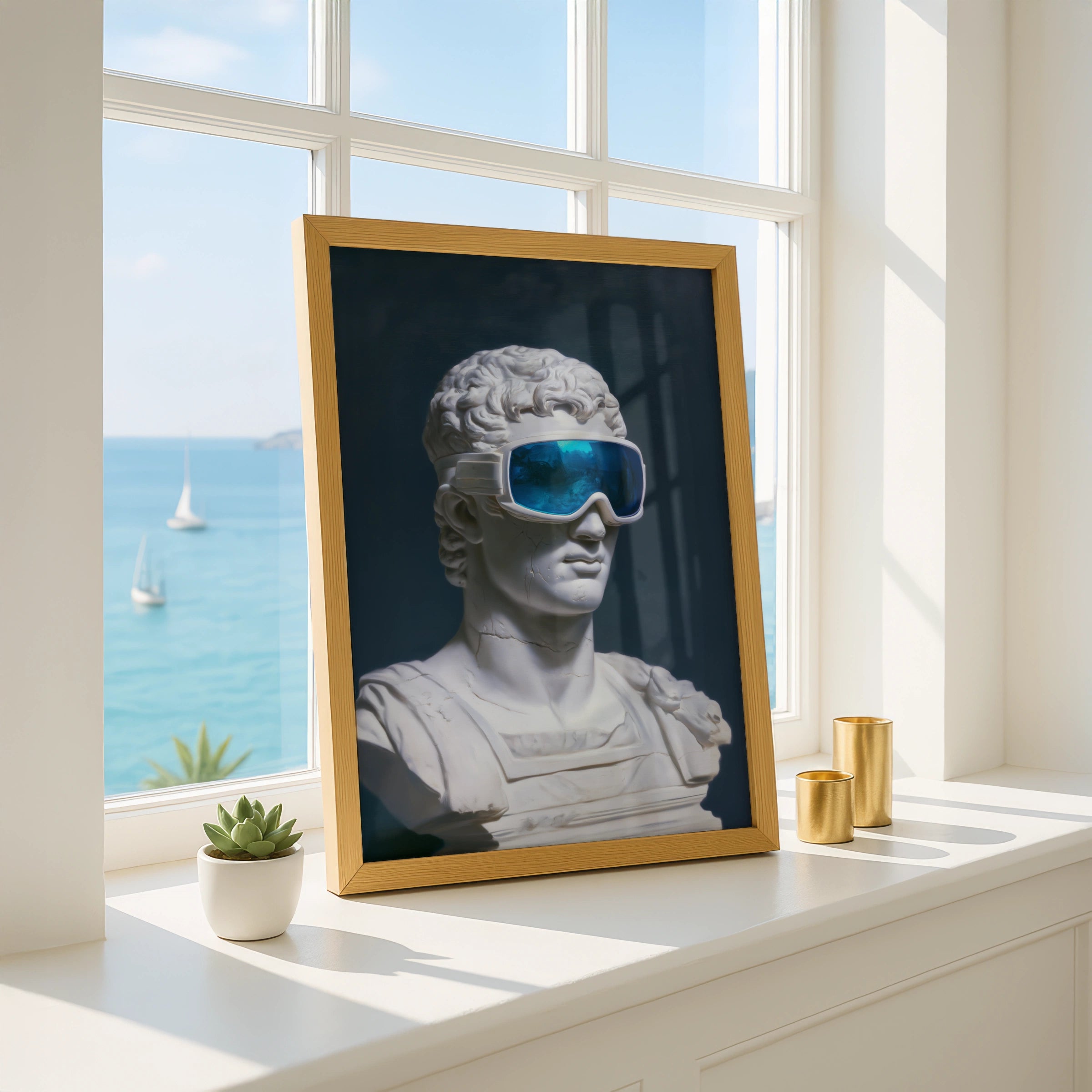 Roman Bust Goggles Poster, Classical Sculpture Wall Art, Pop Art Print
