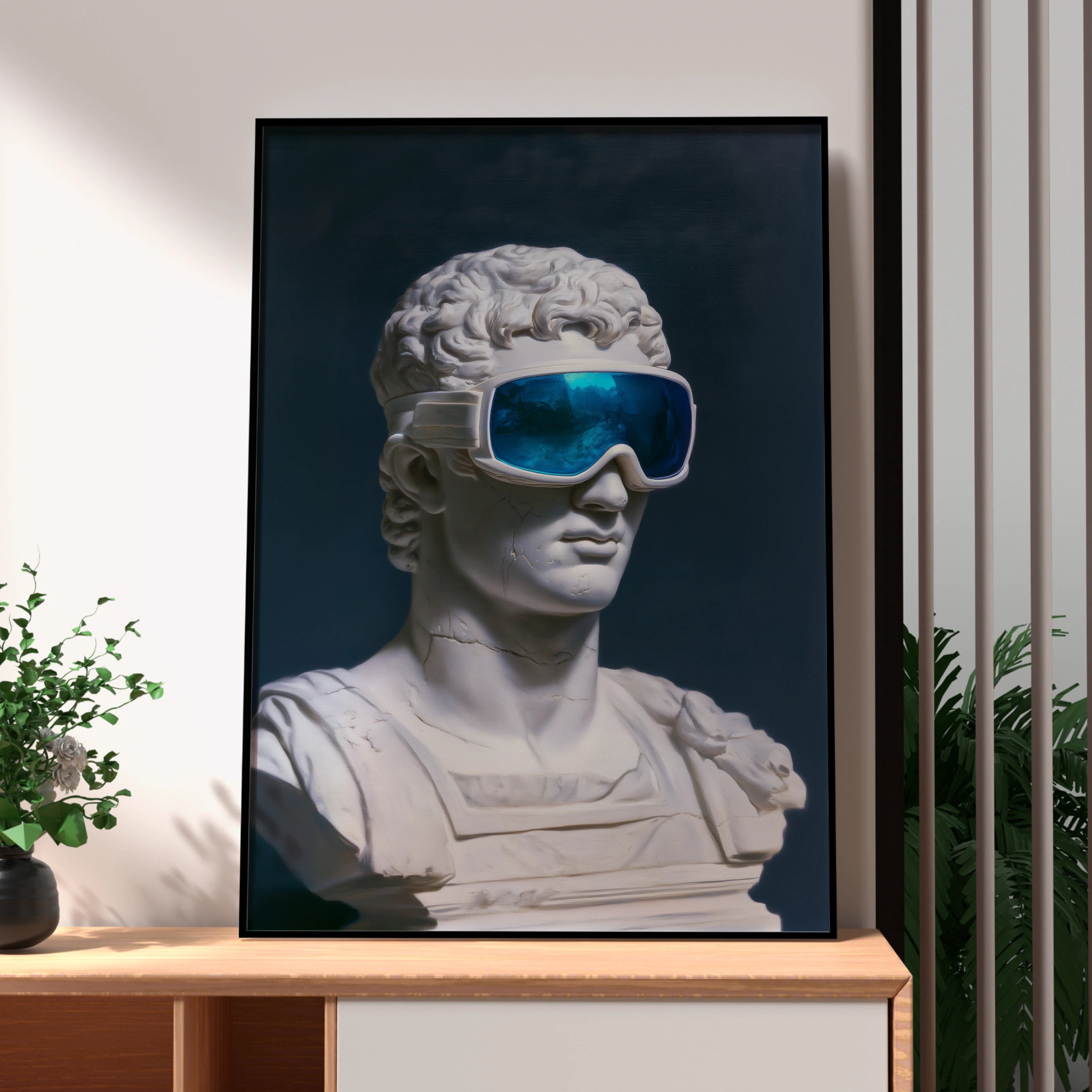 Roman Bust Goggles Poster, Classical Sculpture Wall Art, Pop Art Print