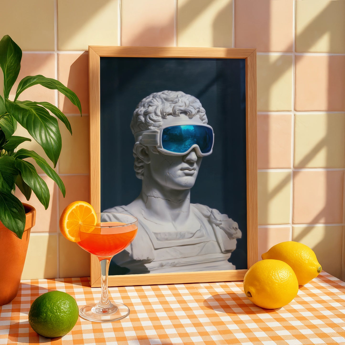 Roman Bust Goggles Poster, Classical Sculpture Wall Art, Pop Art Print