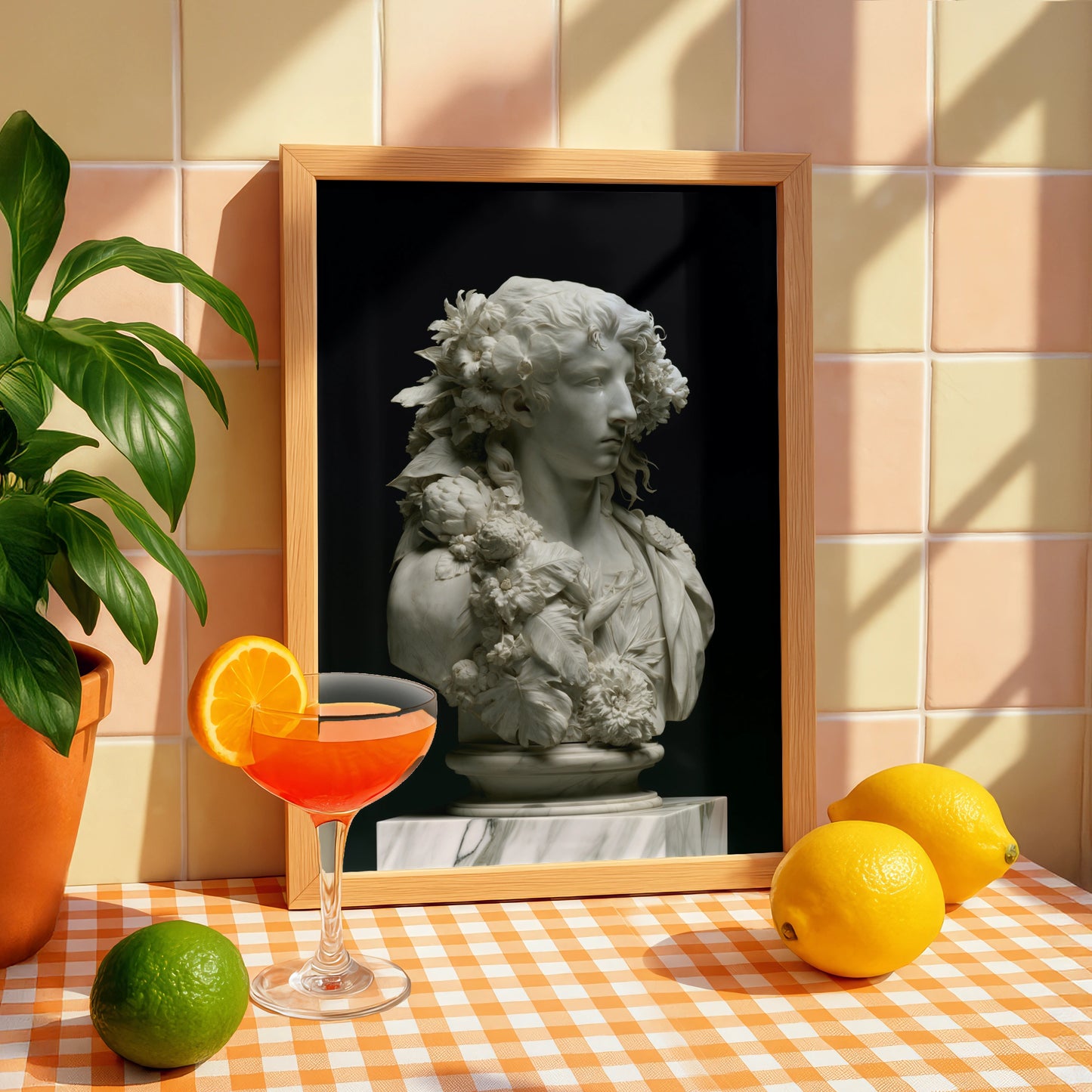Roman Marble Bust Poster, Classical Sculpture Floral Print, Neoclassical Art