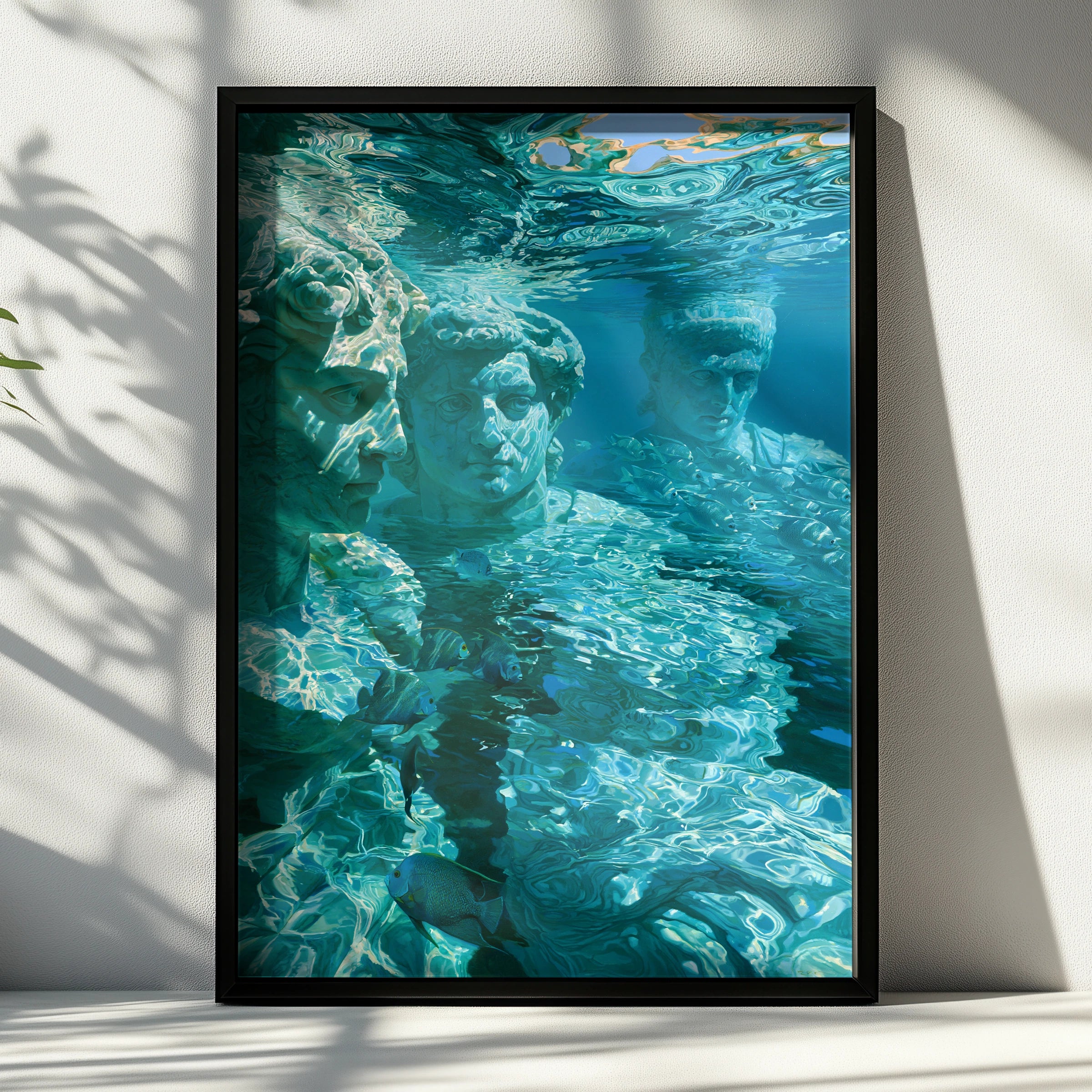 Roman Statues Underwater Wall Art Poster, Ancient Greek Sculpture Print, Teal