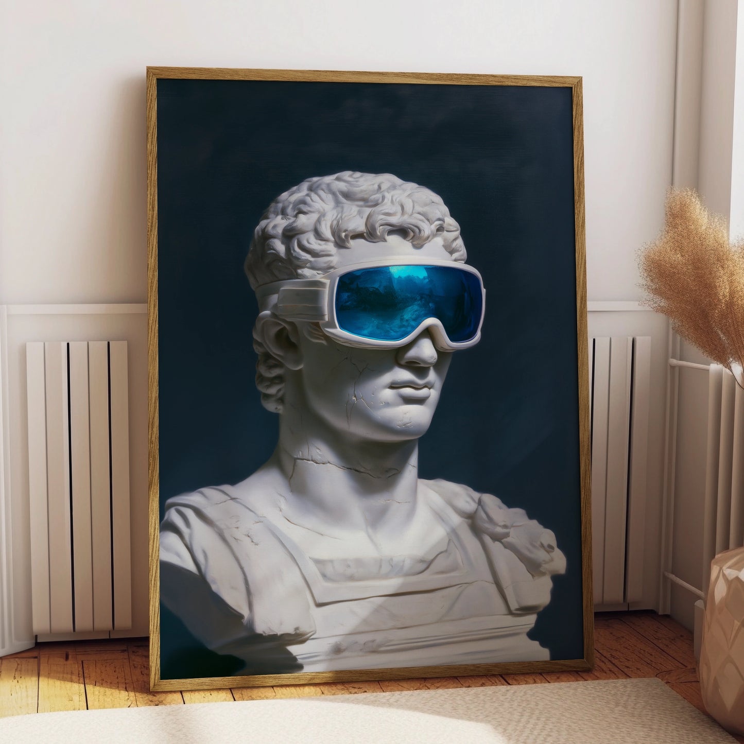 Roman Bust Goggles Poster, Classical Sculpture Wall Art, Pop Art Print
