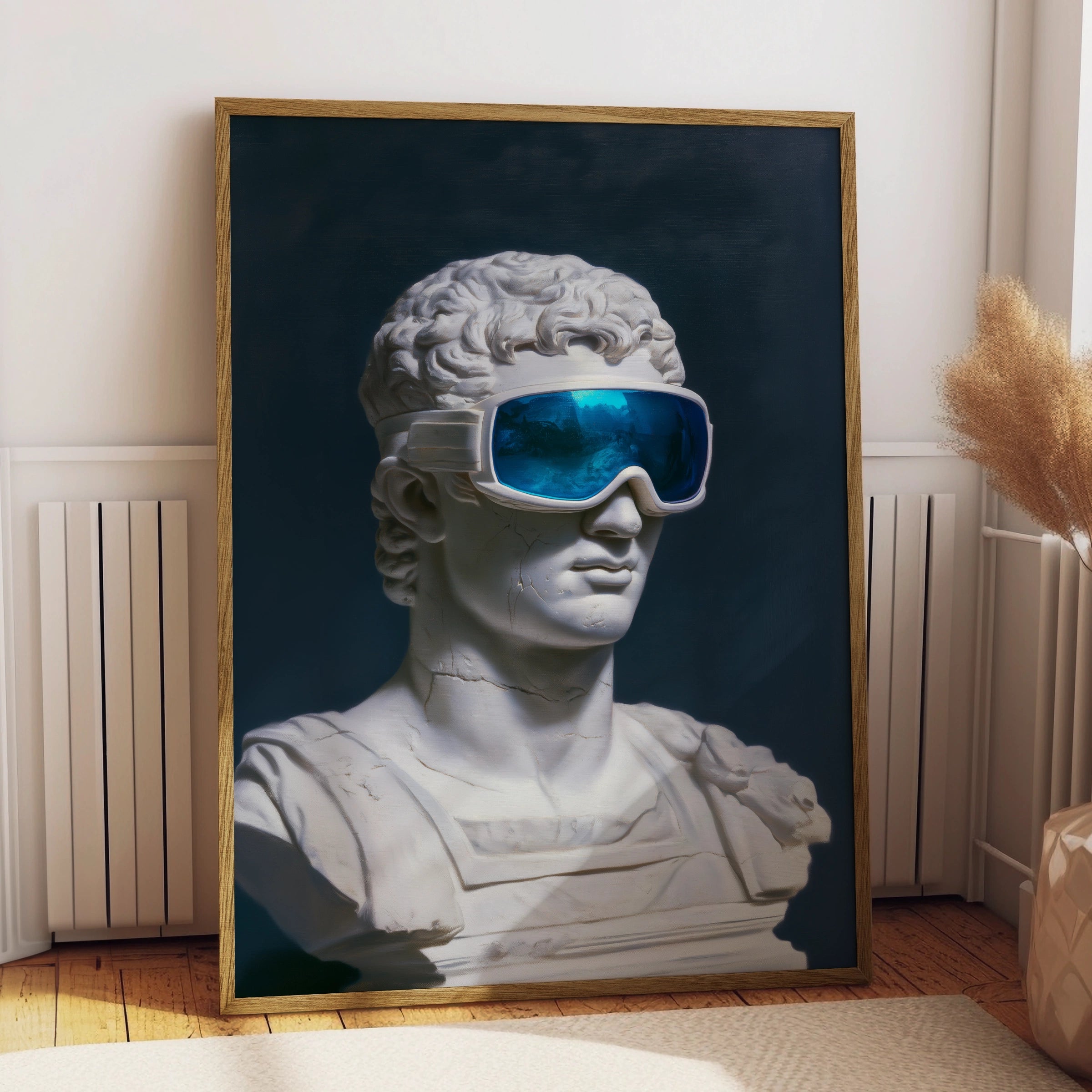 Roman Bust Goggles Poster, Classical Sculpture Wall Art, Pop Art Print