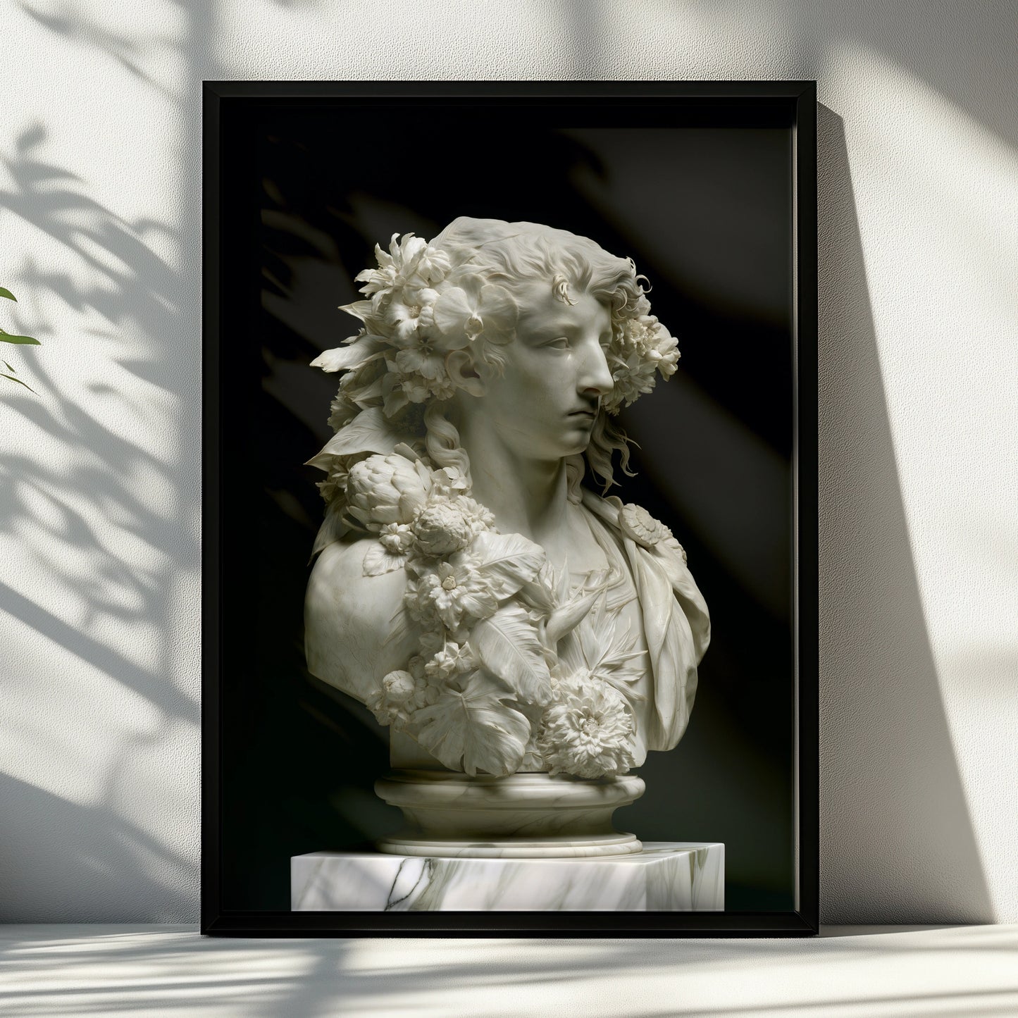Roman Marble Bust Poster, Classical Sculpture Floral Print, Neoclassical Art