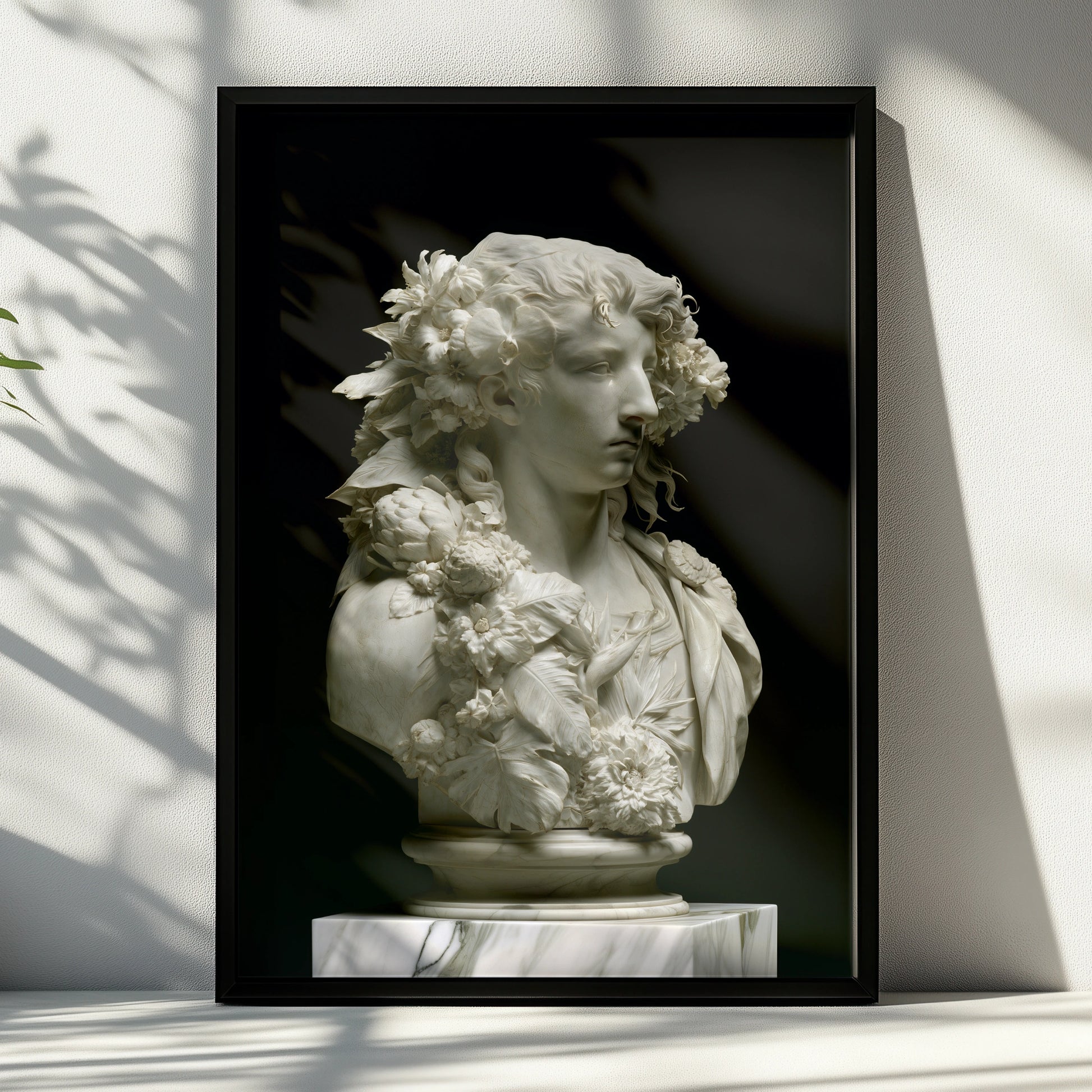 Roman Marble Bust Poster, Classical Sculpture Floral Print, Neoclassical Art