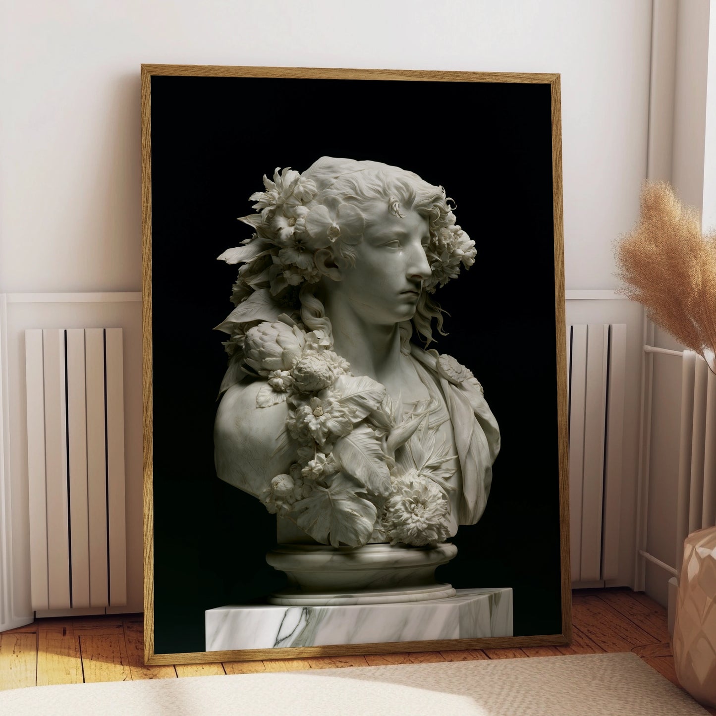 Roman Marble Bust Poster, Classical Sculpture Floral Print, Neoclassical Art