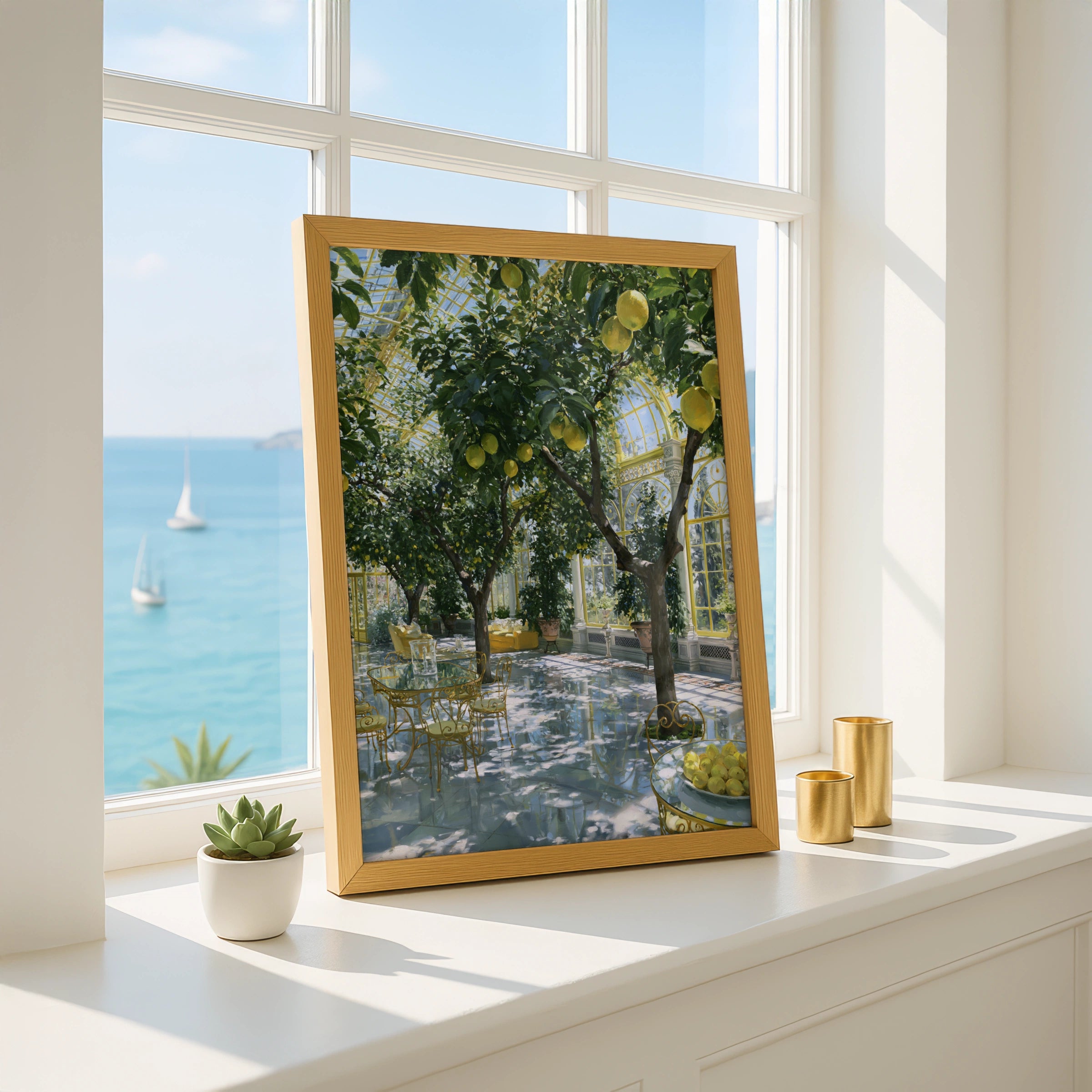 Lemon Courtyard Greenhouse Poster, Victorian Glasshouse Wall Art Print