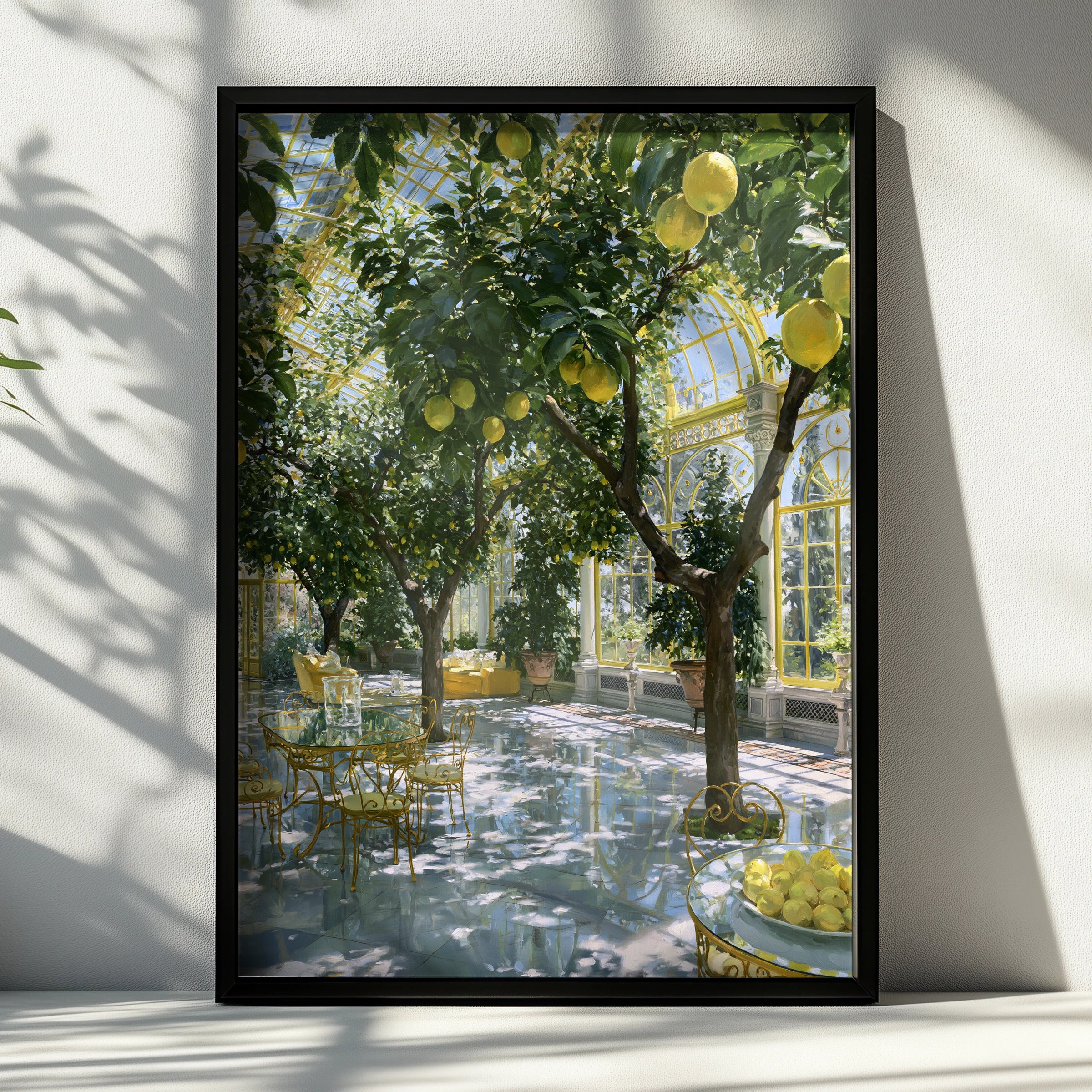 Lemon Courtyard Greenhouse Poster, Victorian Glasshouse Wall Art Print