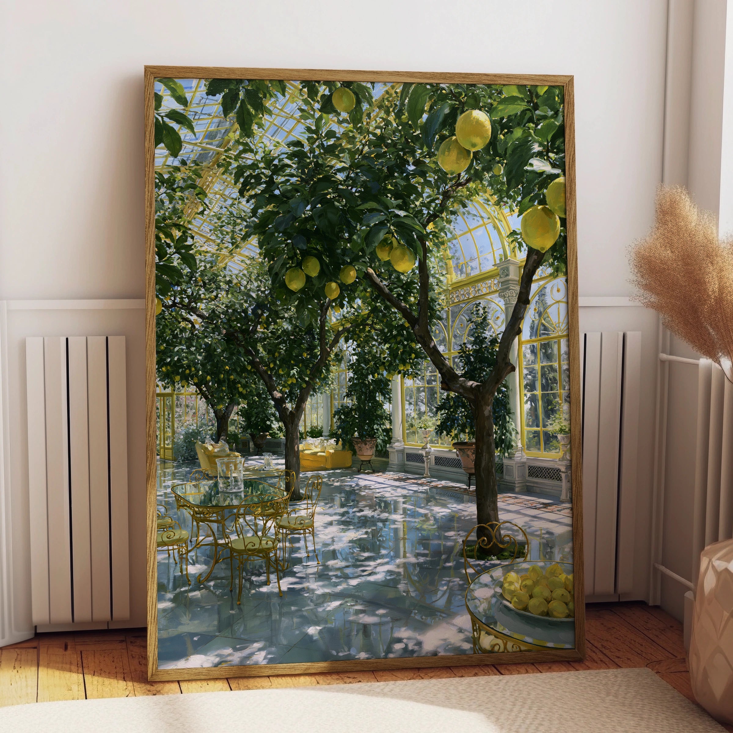 Lemon Courtyard Greenhouse Poster, Victorian Glasshouse Wall Art Print