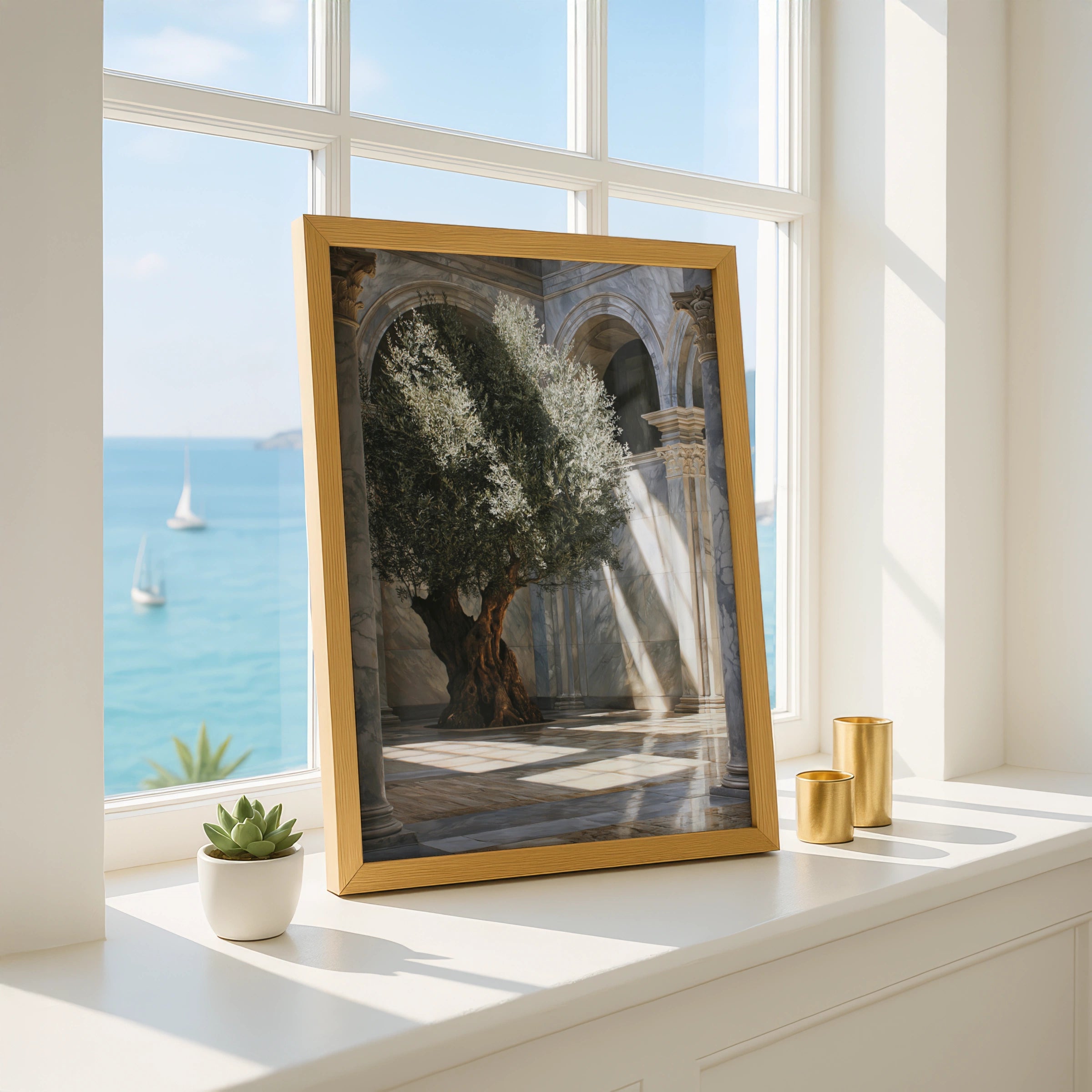 Olive Tree Marble Arch Poster, Ancient Sunlight Art Print, Classical Botanical