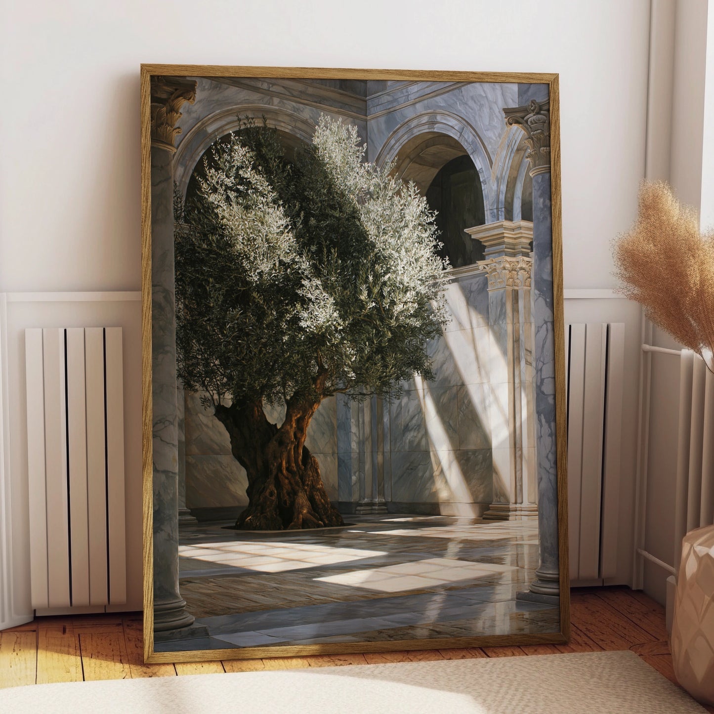 Olive Tree Marble Arch Poster, Ancient Sunlight Art Print, Classical Botanical