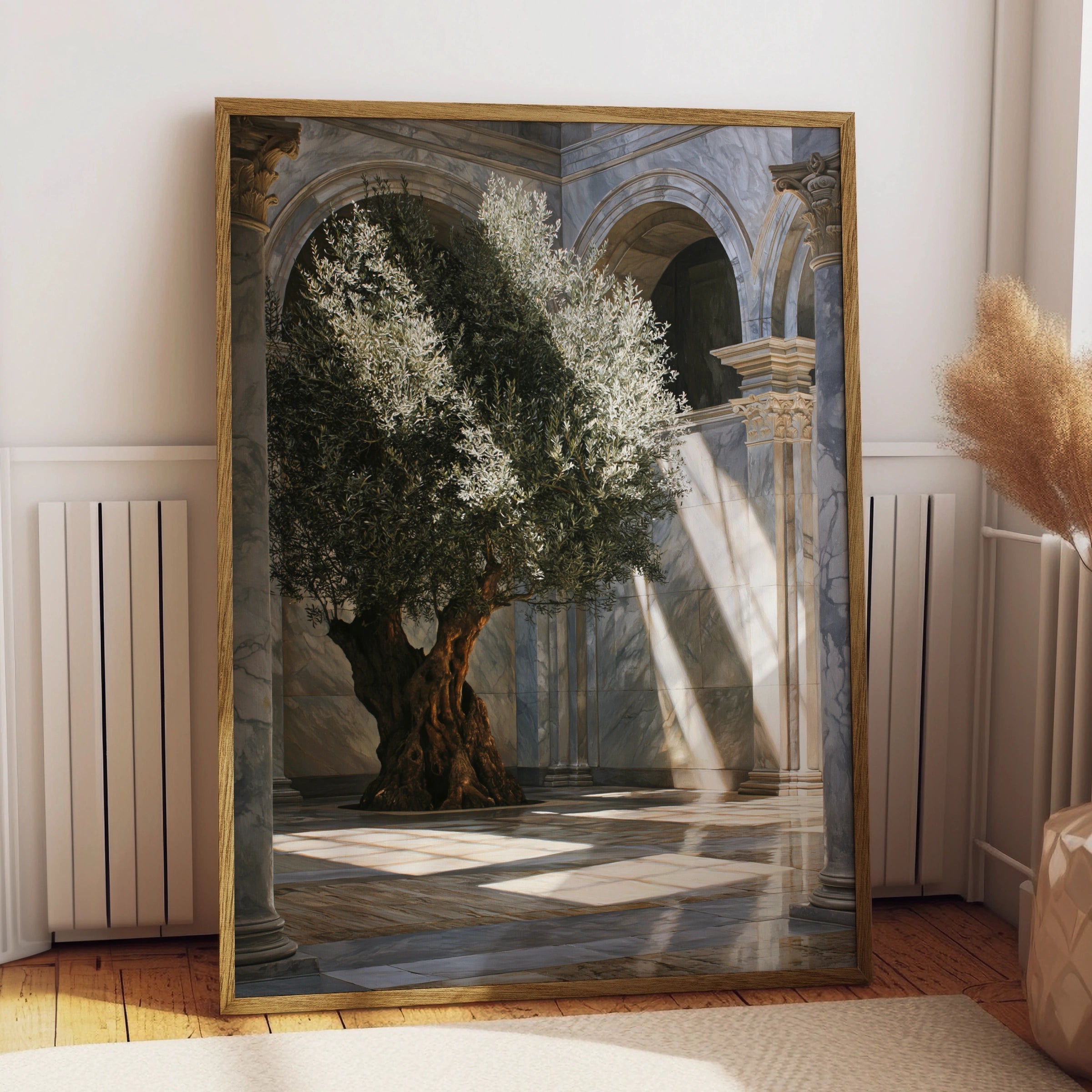 Olive Tree Marble Arch Poster, Ancient Sunlight Art Print, Classical Botanical