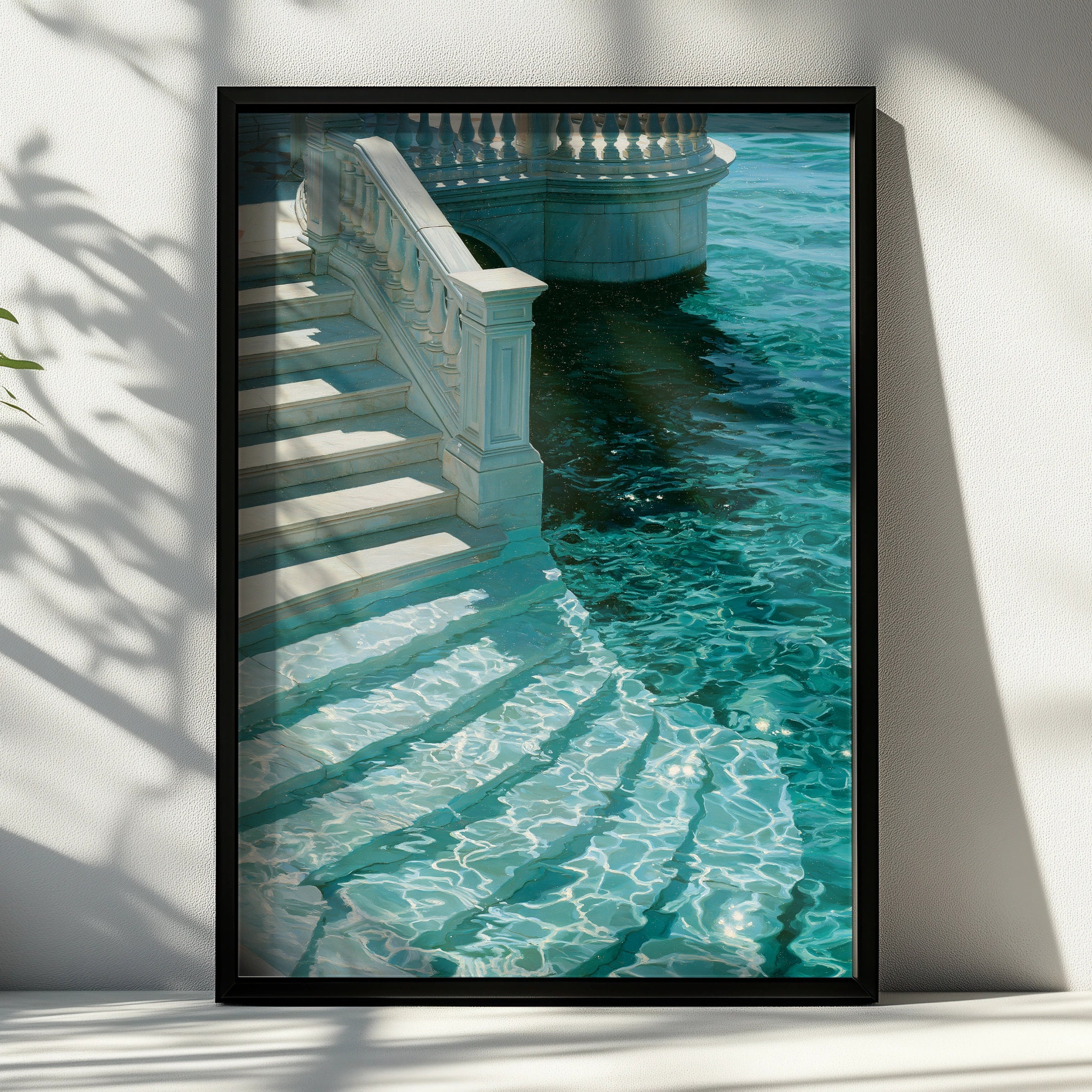 Marble Stairs Water Poster, Teal Venice Canal Wall Art, Classical Architecture Print