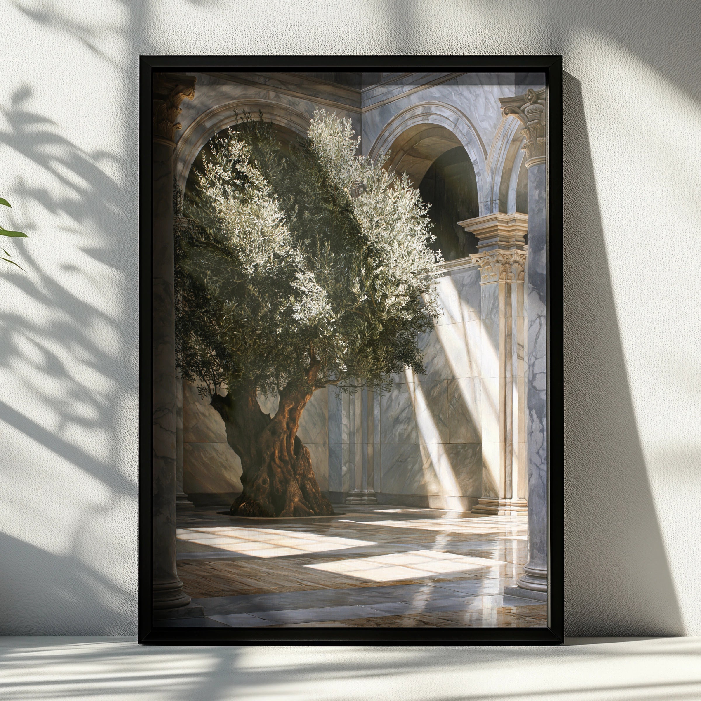 Olive Tree Marble Arch Poster, Ancient Sunlight Art Print, Classical Botanical