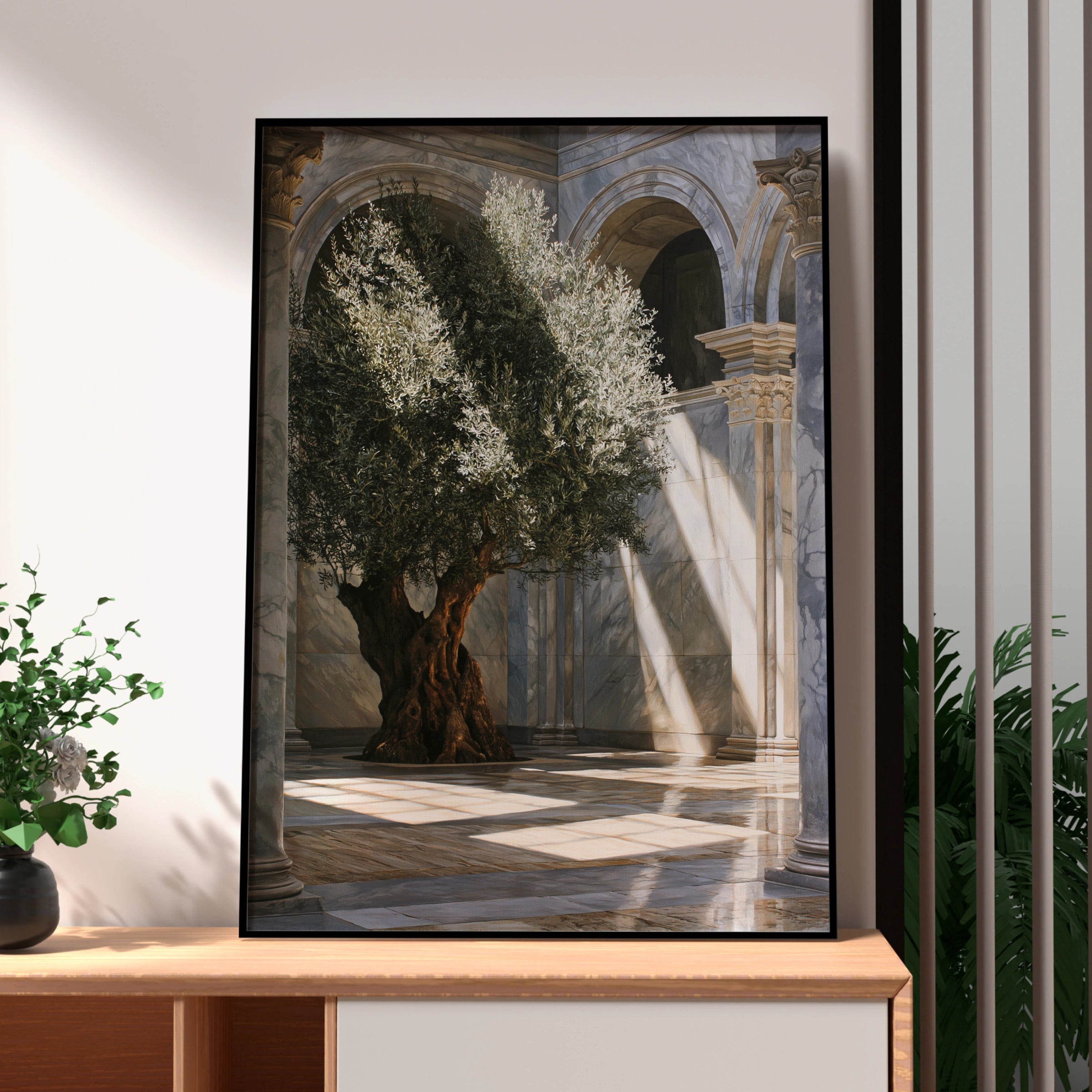 Olive Tree Marble Arch Poster, Ancient Sunlight Art Print, Classical Botanical