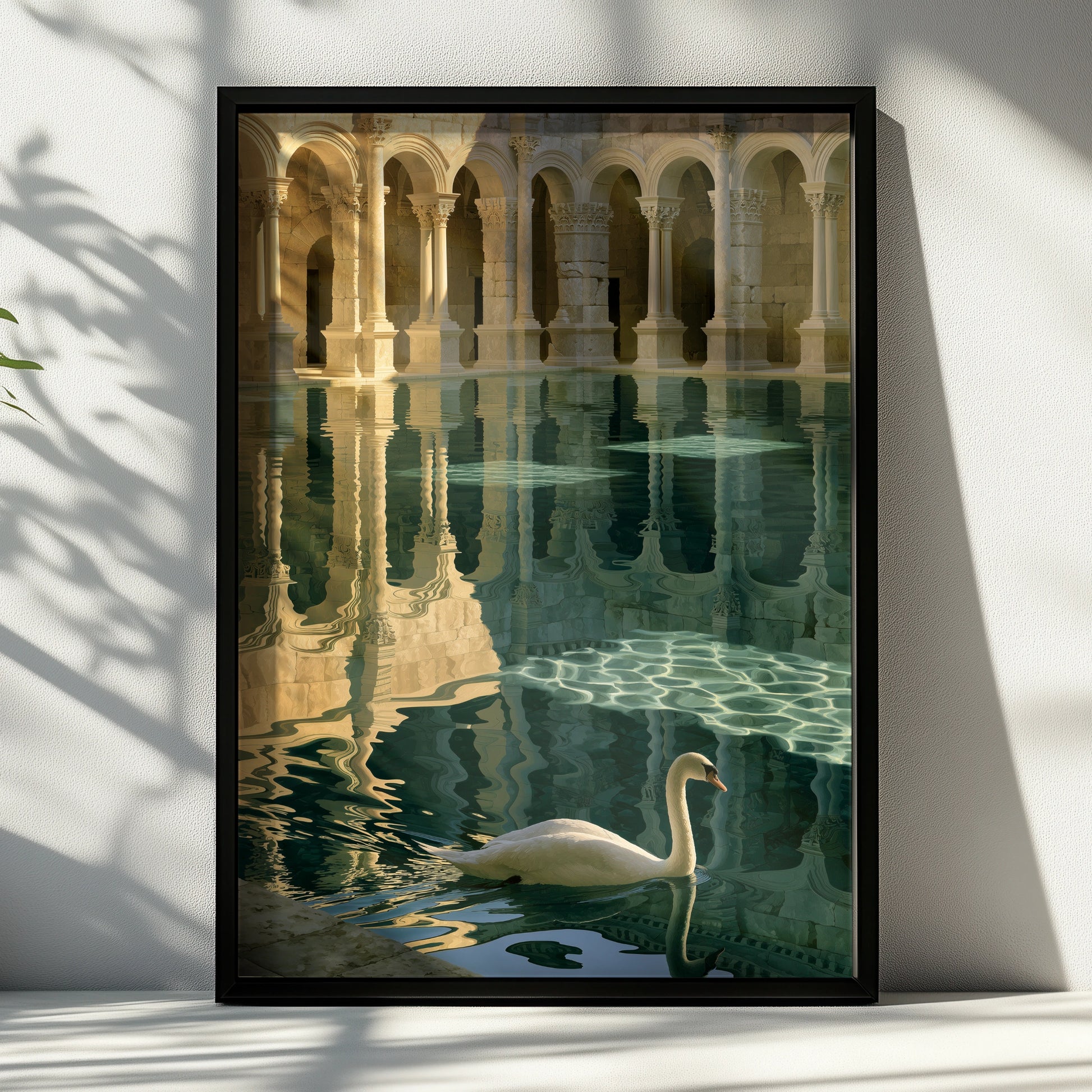 Swan Roman Bath Poster, Classical Architecture Print, Teal Gold Wall Art