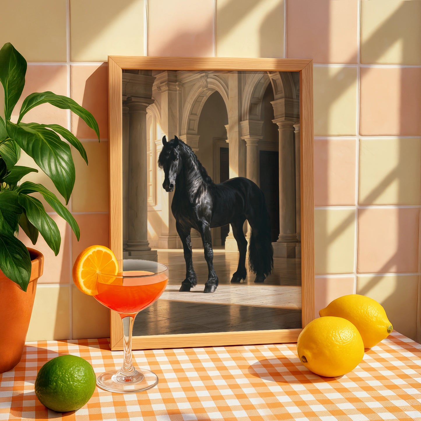 Black Stallion Grand Hall Poster, Friesian Horse Art, Dramatic Equine Print