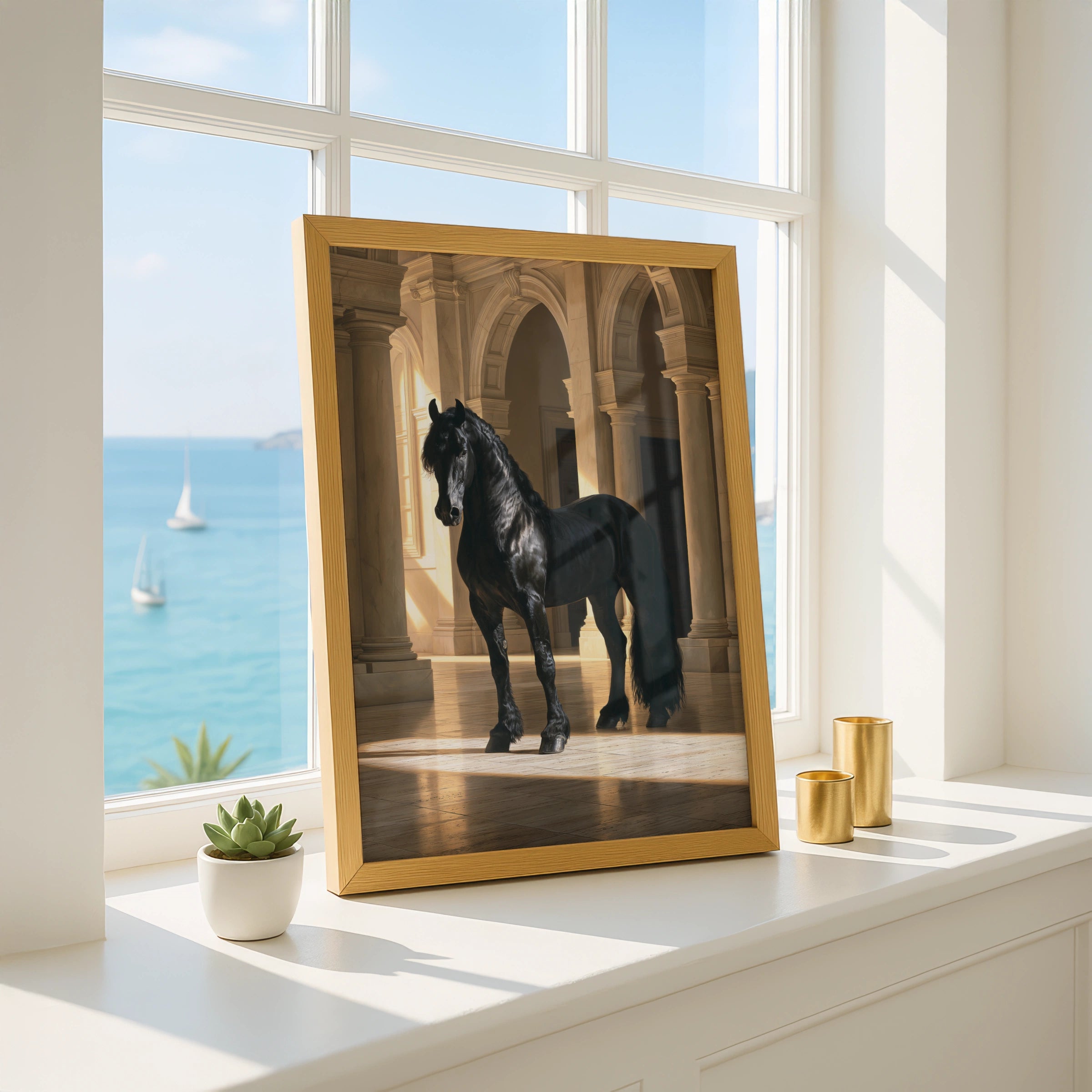 Black Stallion Grand Hall Poster, Friesian Horse Art, Dramatic Equine Print