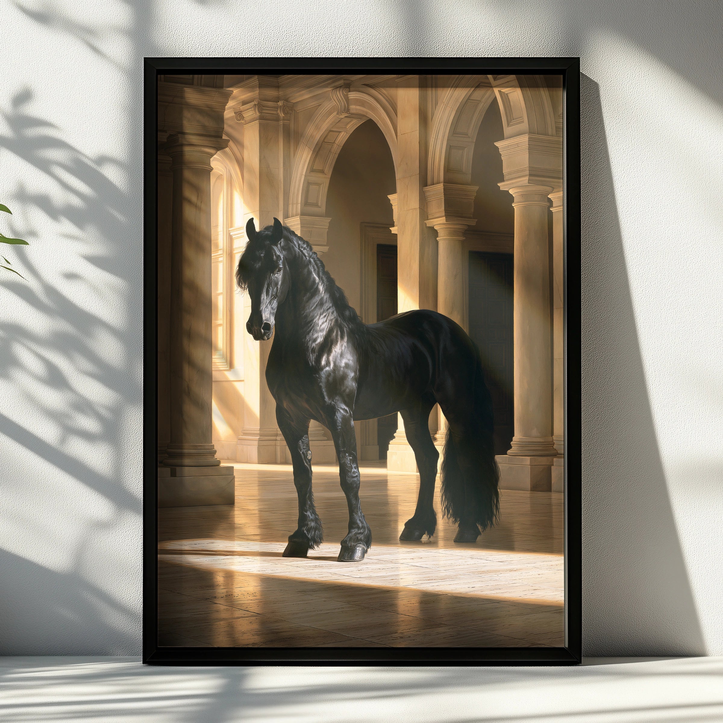 Black Stallion Grand Hall Poster, Friesian Horse Art, Dramatic Equine Print