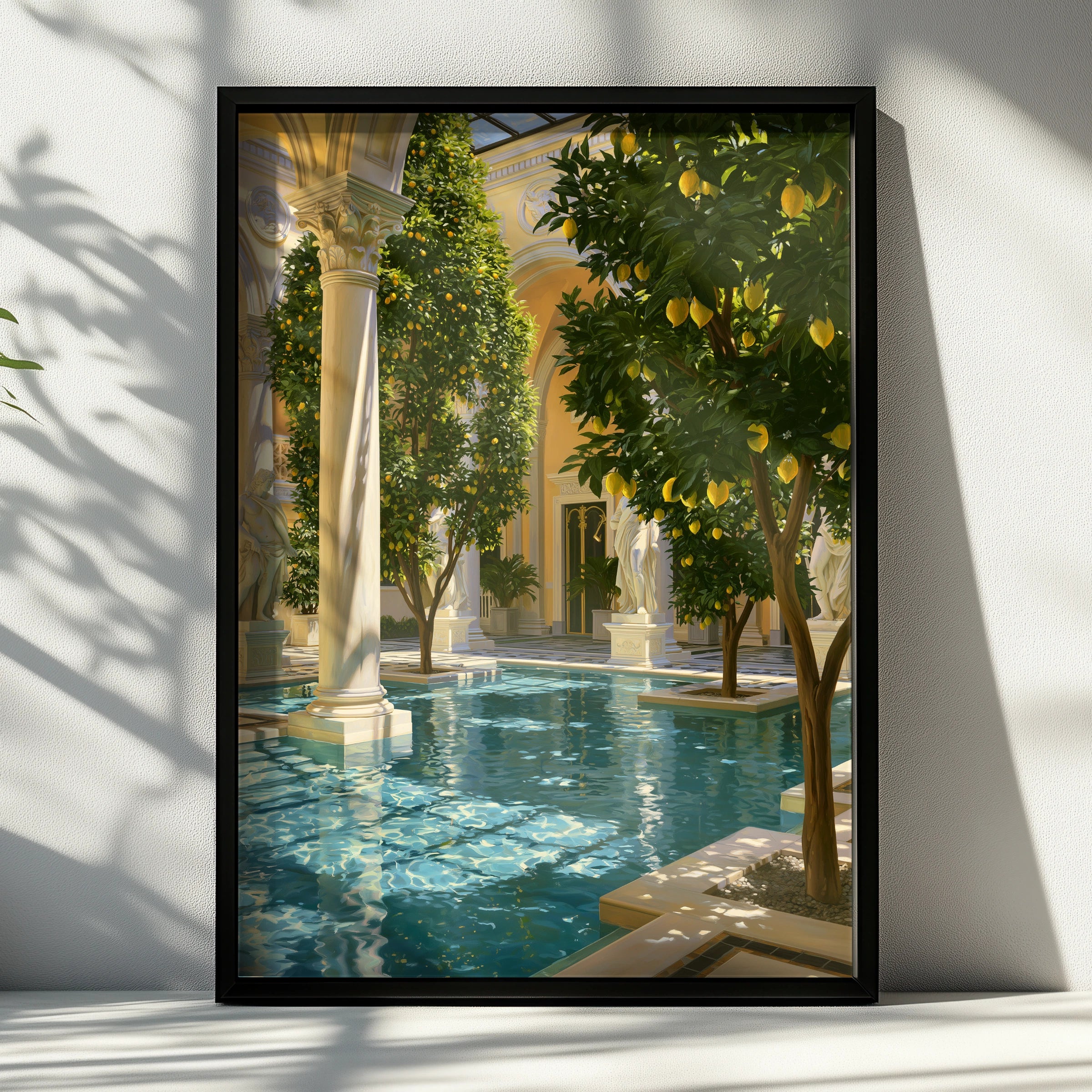 Lemon Tree Pool Courtyard Poster, Classical Architecture, Mediterranean Art Print