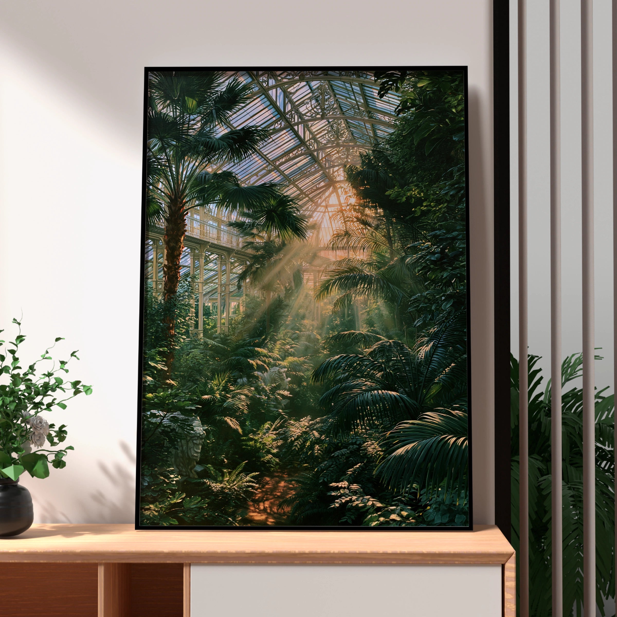 Victorian Glasshouse Poster, Botanical Garden Print, Tropical Palm Art