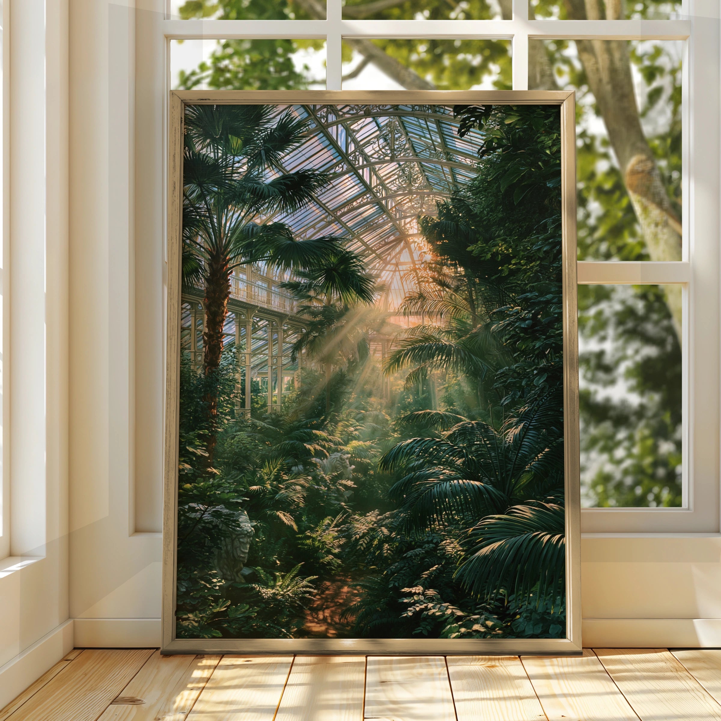 Victorian Glasshouse Poster, Botanical Garden Print, Tropical Palm Art