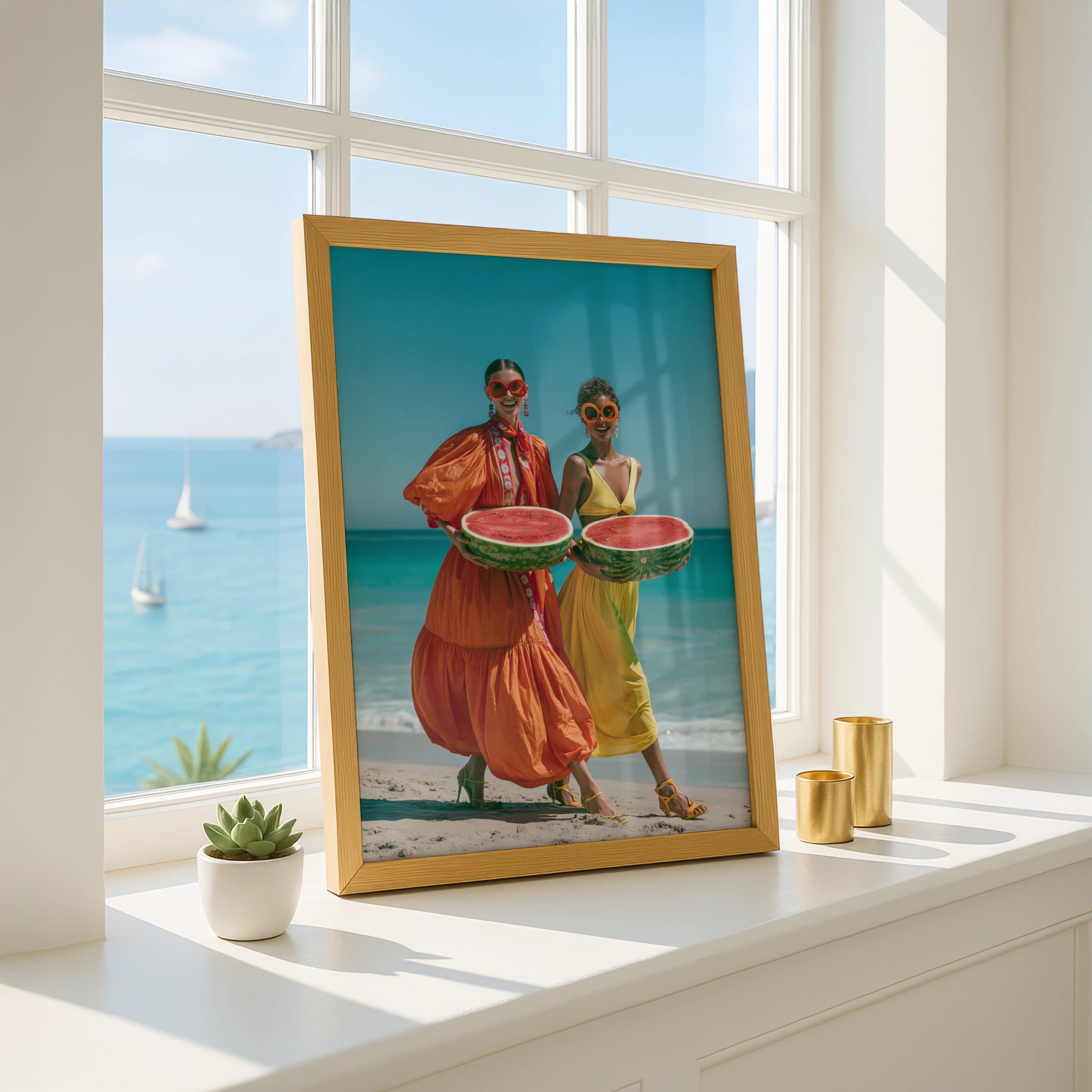 Women Watermelon Beach Poster, Colourful Summer Fashion Wall Art Print