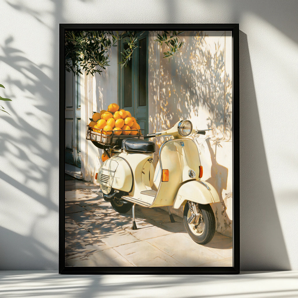 Vespa Oranges Italy Poster, Vintage Scooter Wall Art, Mediterranean Print