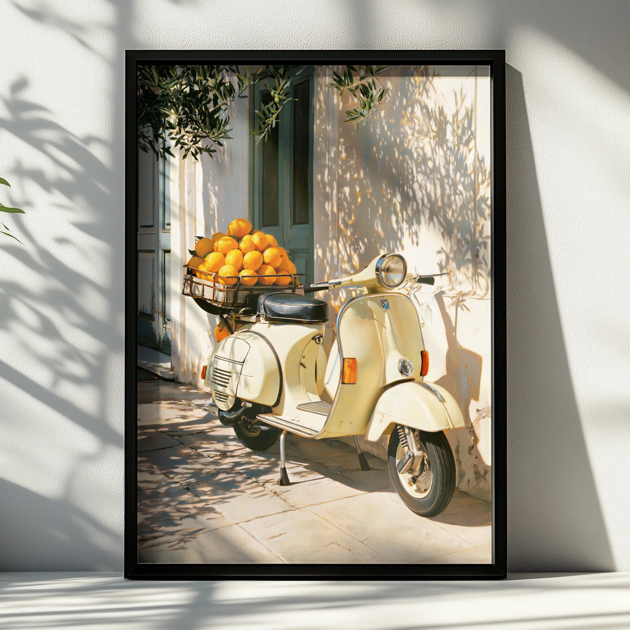 Vespa Oranges Italy Poster, Vintage Scooter Wall Art, Mediterranean Print