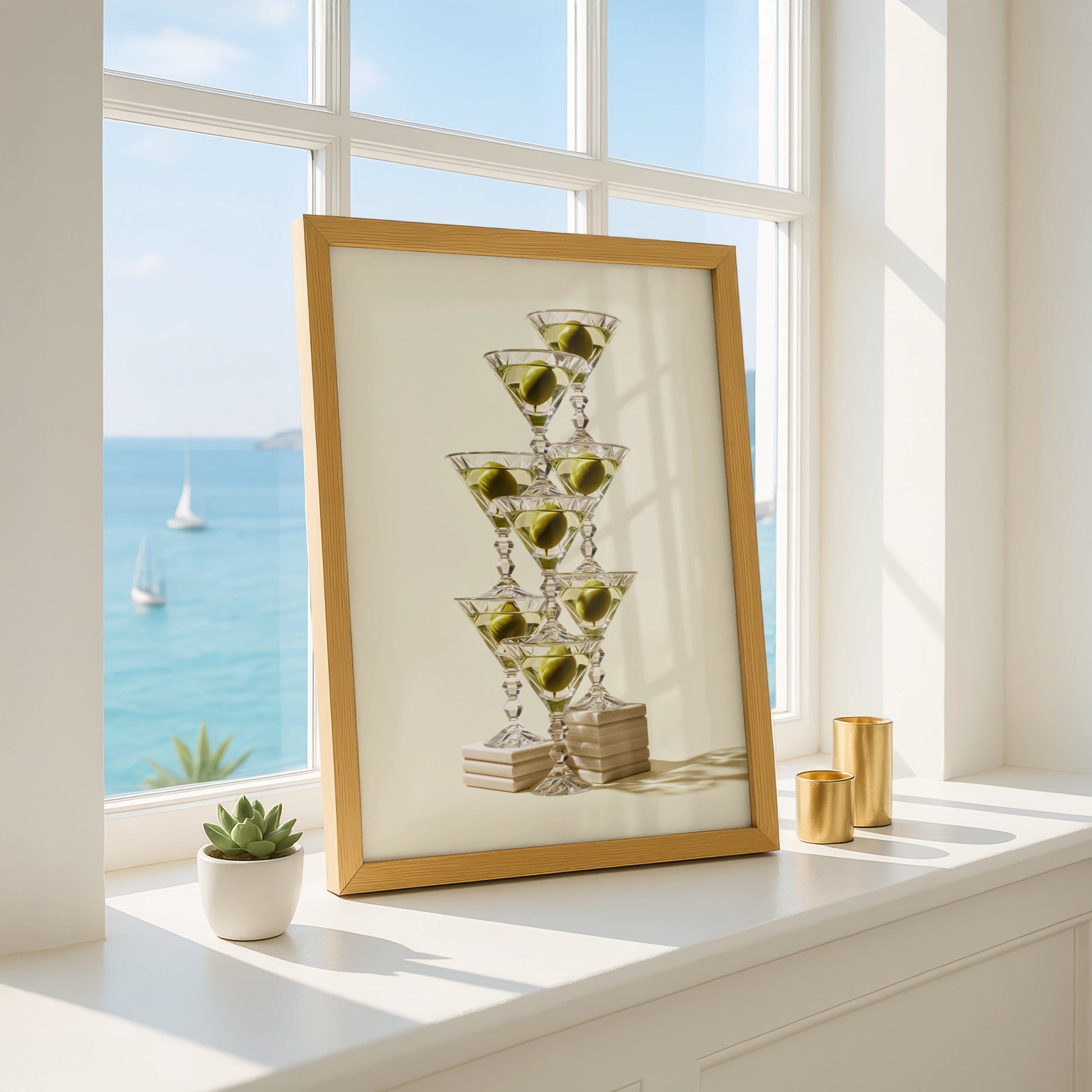 Martini Tower Poster, Stacked Cocktail Glasses Print, Bar Cart Wall Art