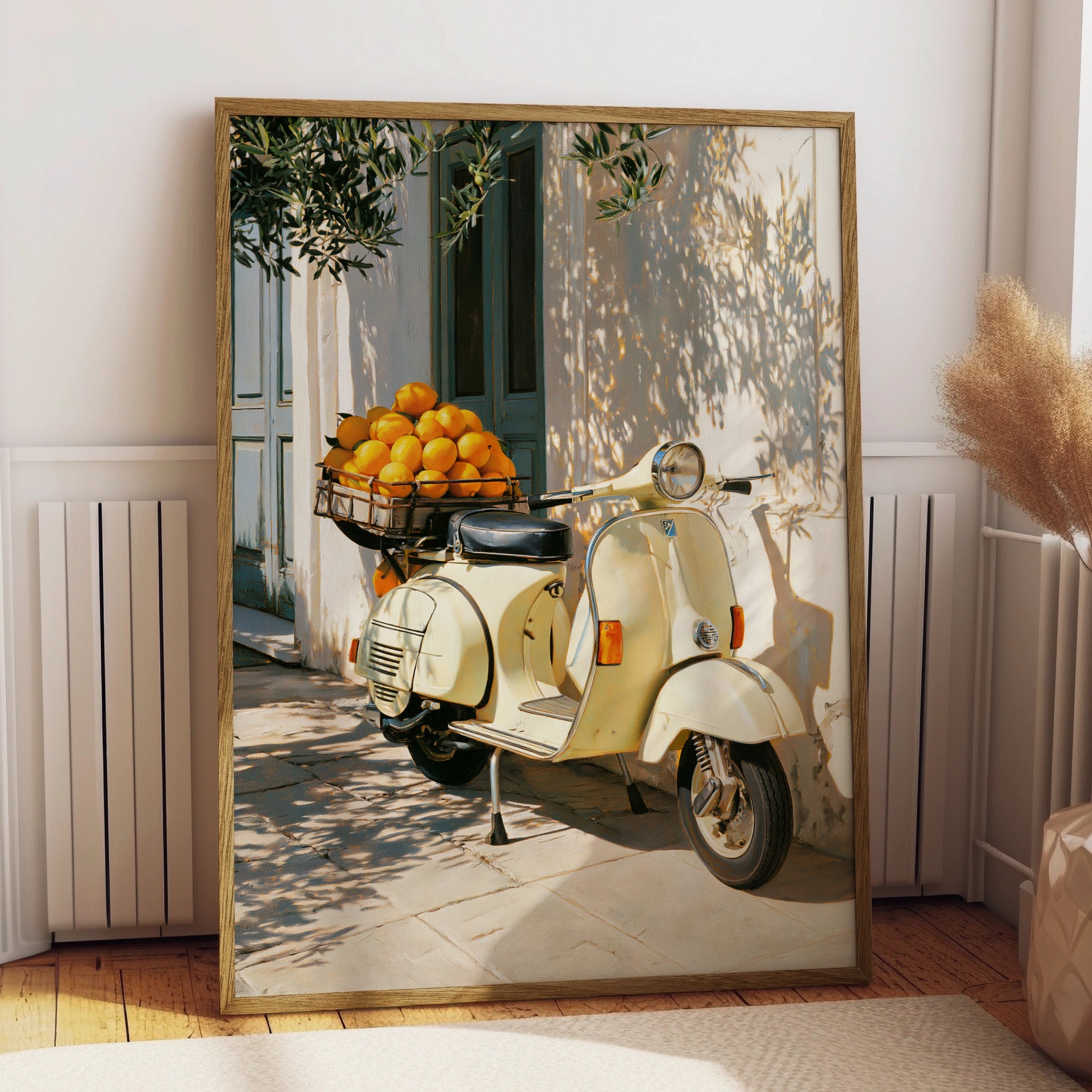 Vespa Oranges Italy Poster, Vintage Scooter Wall Art, Mediterranean Print