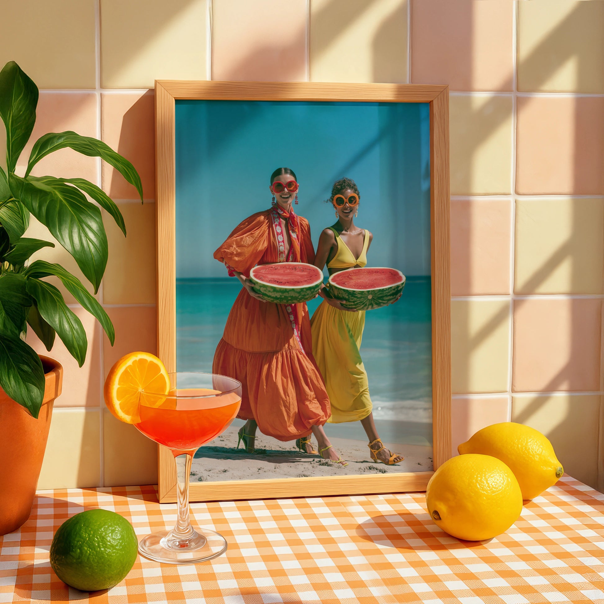 Women Watermelon Beach Poster, Colourful Summer Fashion Wall Art Print