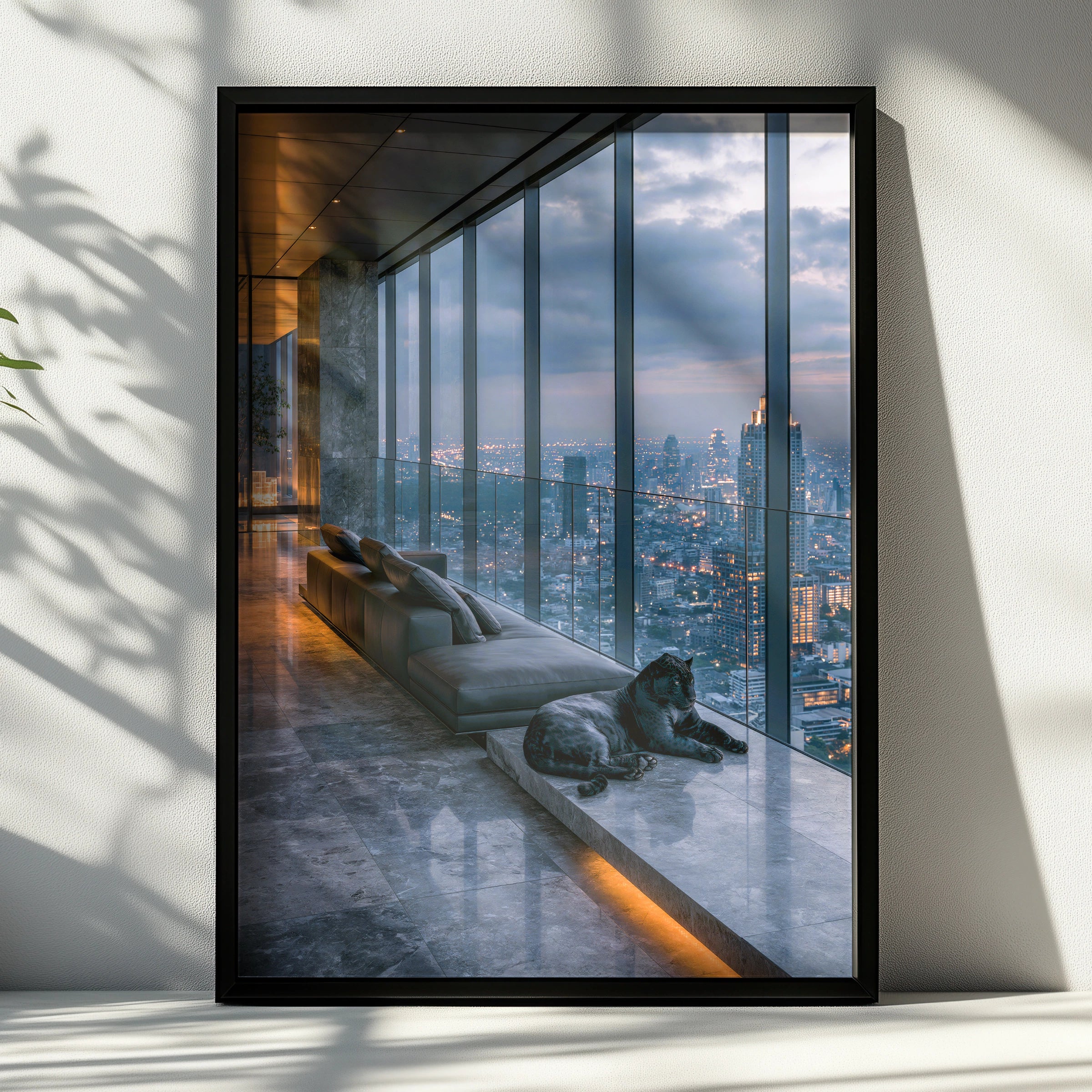 Black Panther Penthouse Skyline Poster, Luxury City Night Art Print