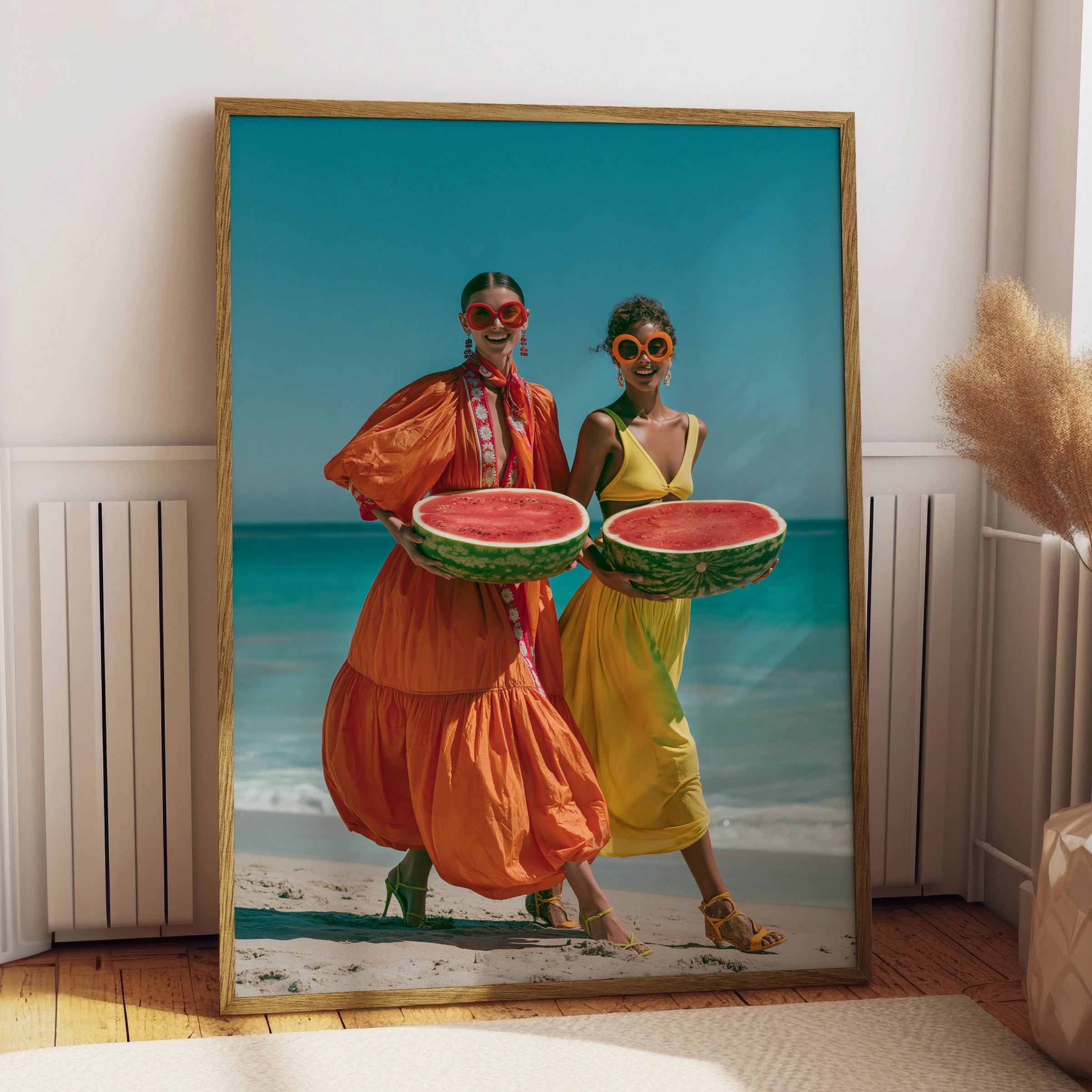 Women Watermelon Beach Poster, Colourful Summer Fashion Wall Art Print