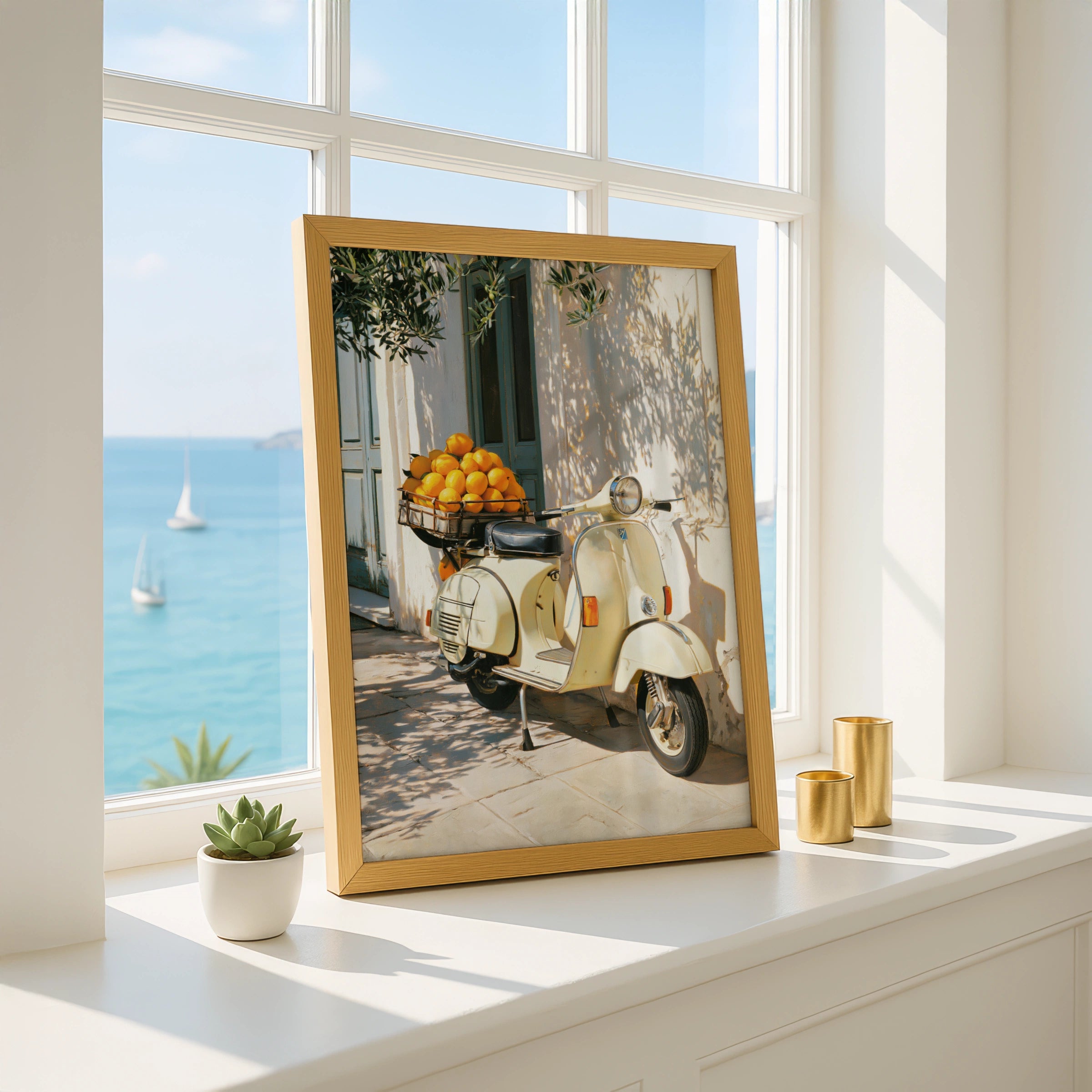 Vespa Oranges Italy Poster, Vintage Scooter Wall Art, Mediterranean Print